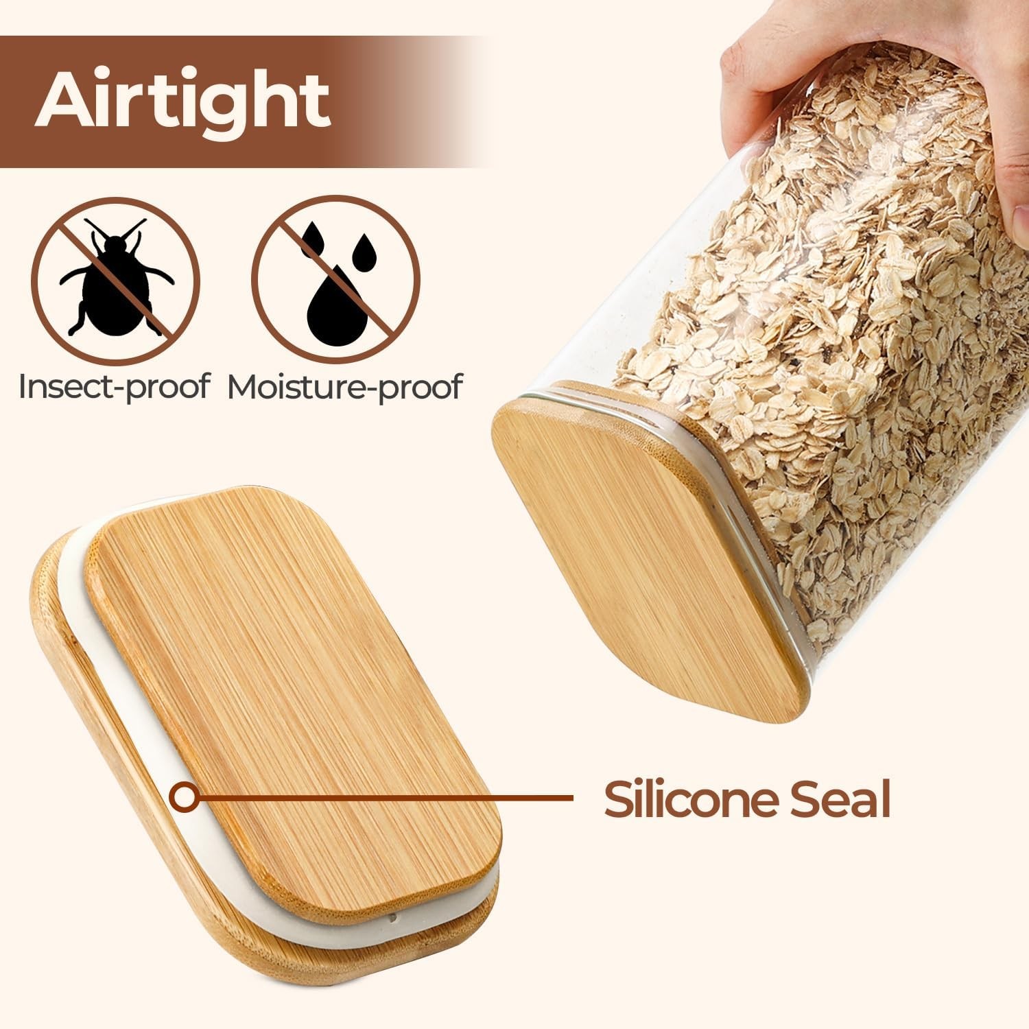 1.2 Qt Rectangle Glass Storage Containers W/ Lids Glass Jars W/ Bamboo Lids
