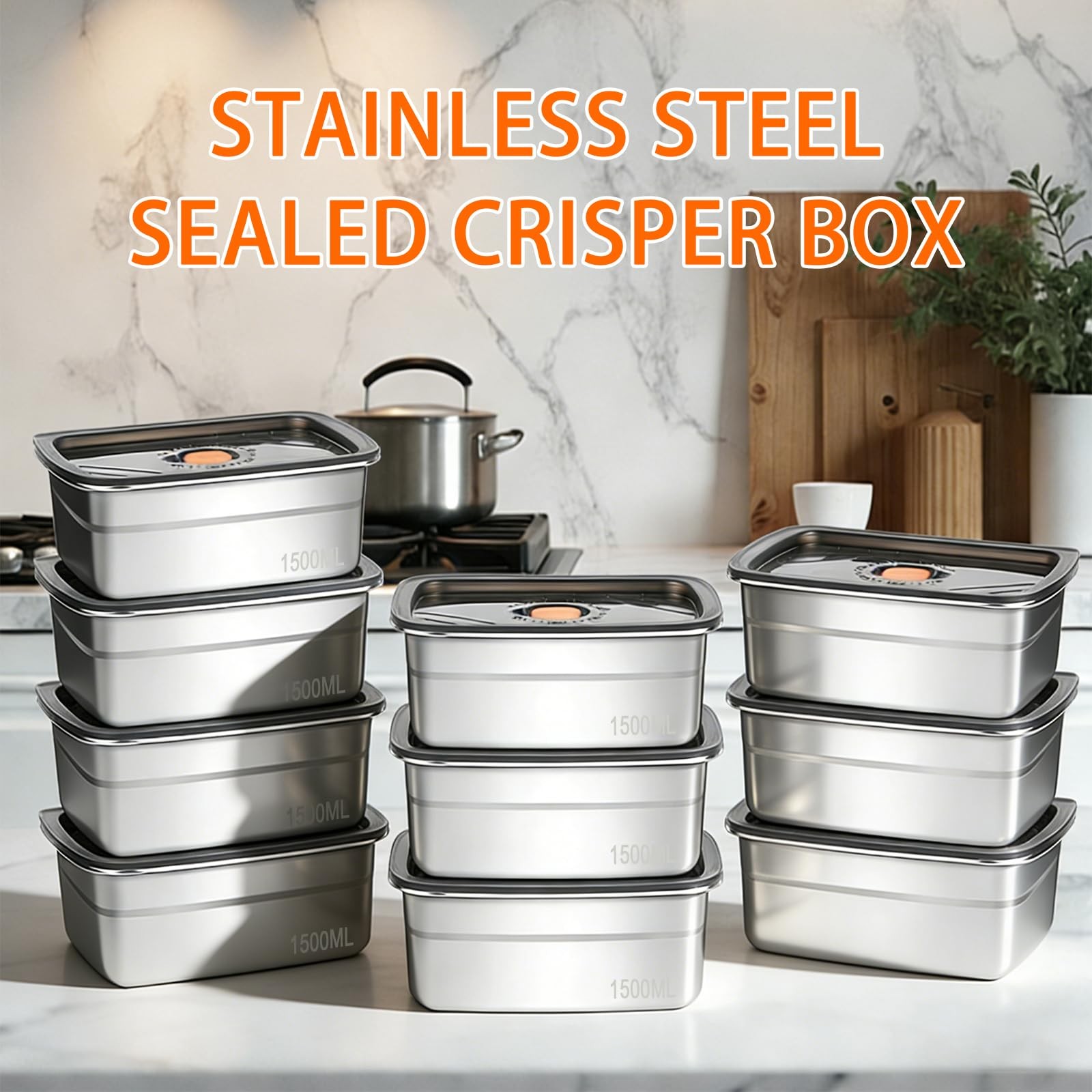 10PCS 50oz Stainless Steel Food Storage Containers with Airtight Lids, 1500ml…