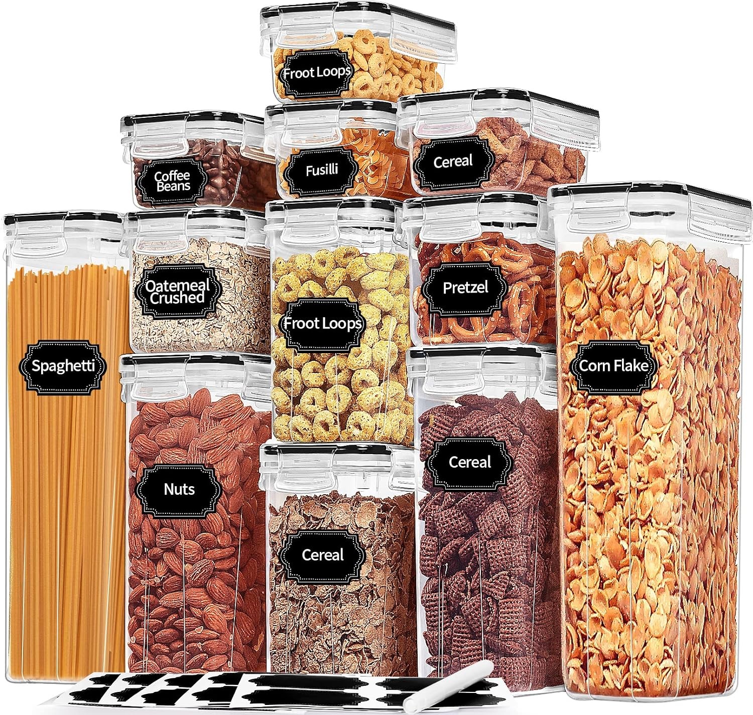 Airtight Food Storage Containers Set 16 Pcs BPA Free Plastic Dry Food Canisters
