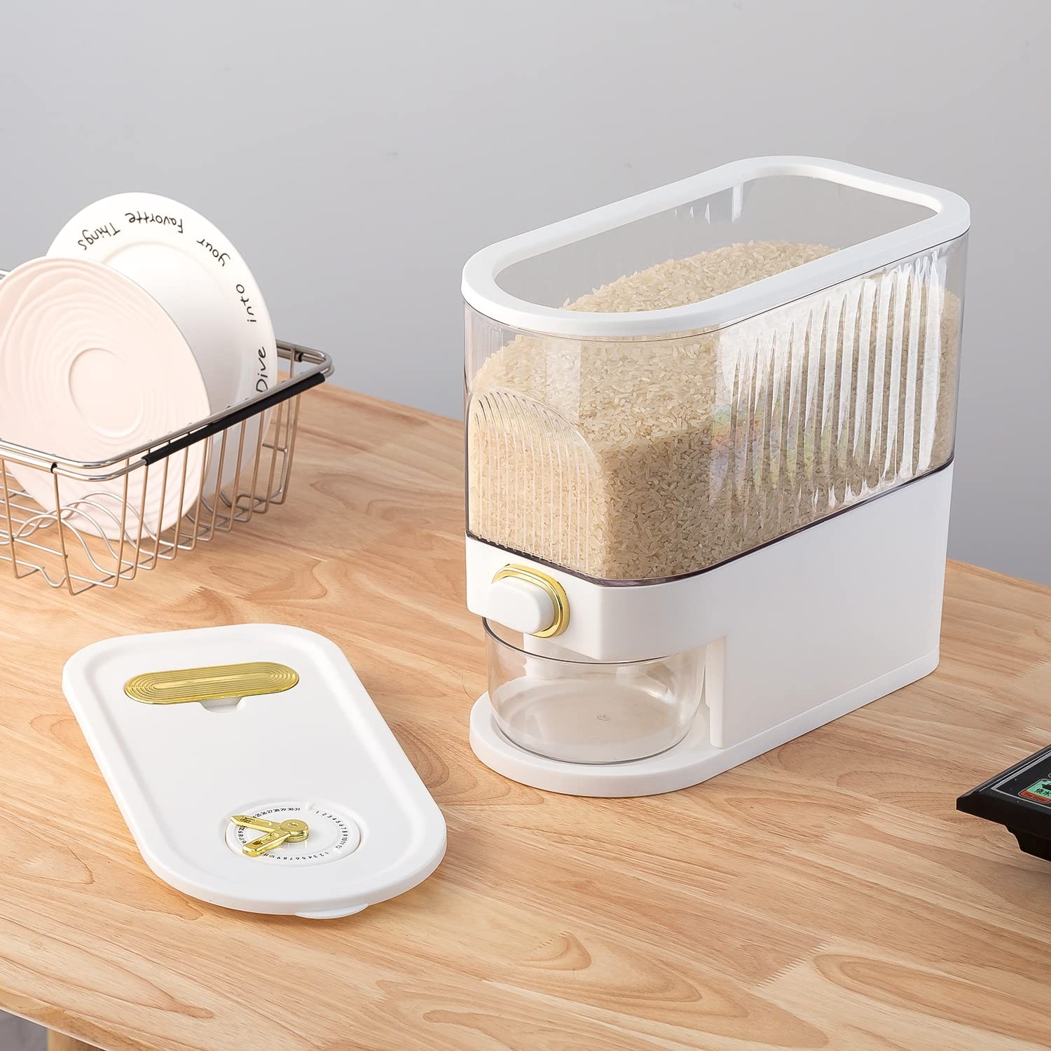 Clear 11Lbs Rice Dispenser, Large Grain Container Storage with Lid, Measuring…