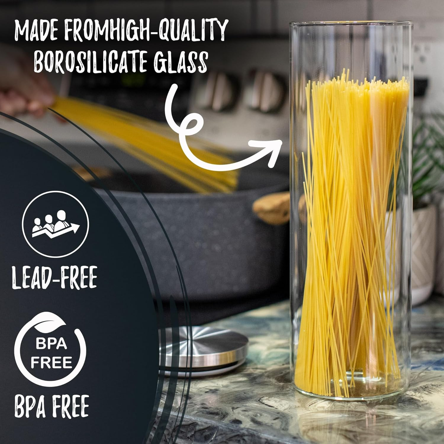 ® Airtight Borosilicate 3Mm Thick Glass Storage Containers for Spaghetti, Pasta,
