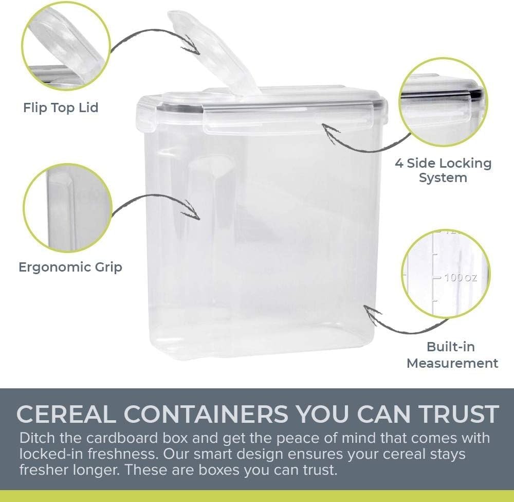 Airtight Cereal Containers with Lids – 4 Piece Tall Kitchen