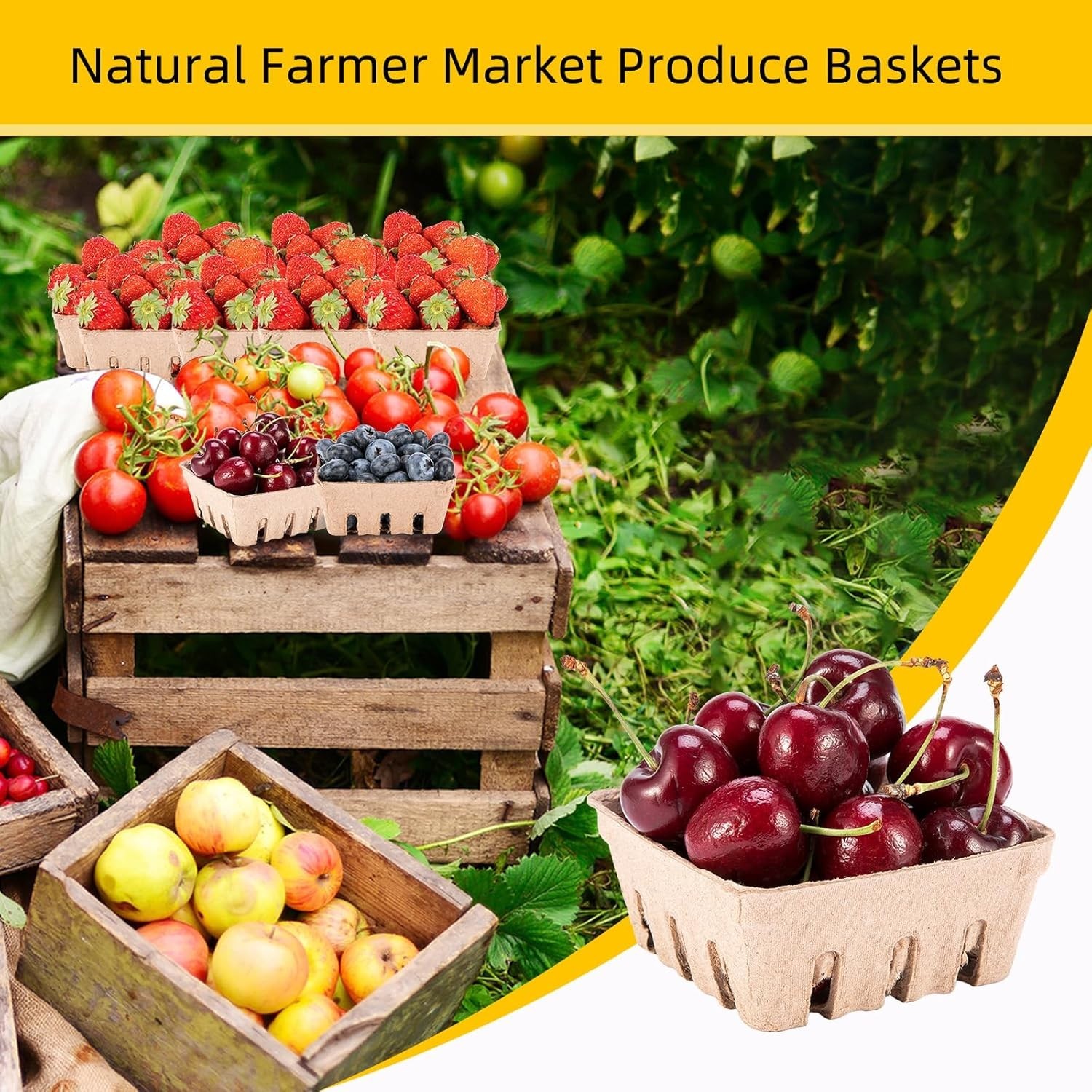 60 Pack Pulp Fiber Berry Basket, 1/2 Pint Vented Containers for Strawberry Bl…