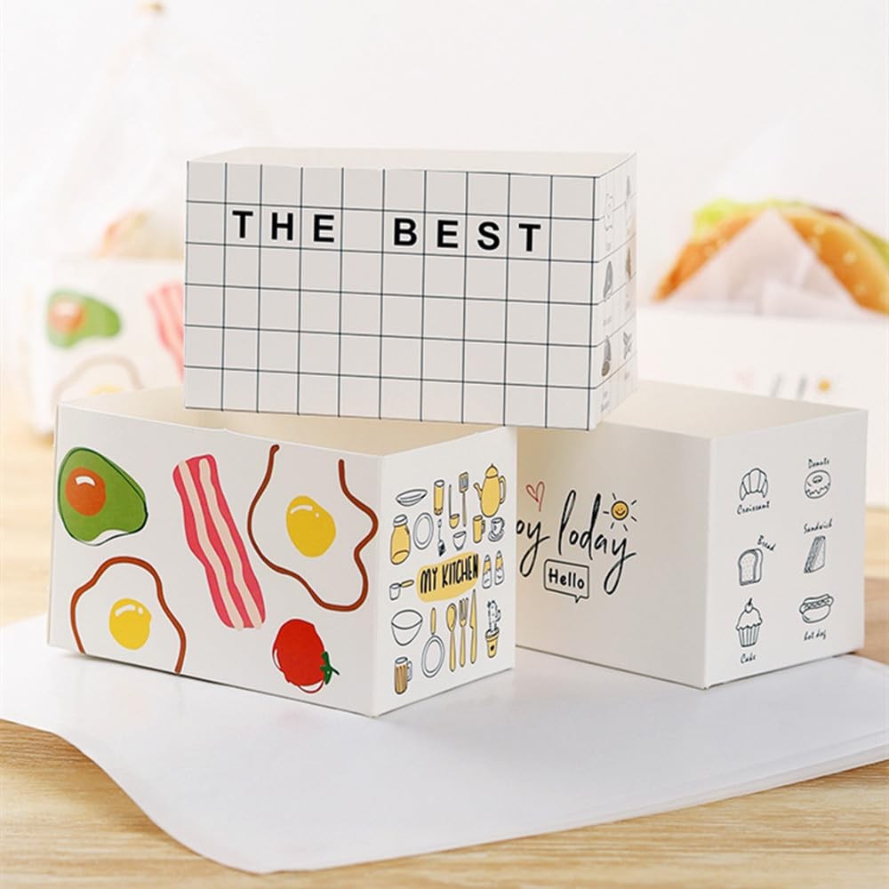 50 Pack Paper Take Out Containers,Mini Burger Boxes,Sandwich Take Out Boxes w…