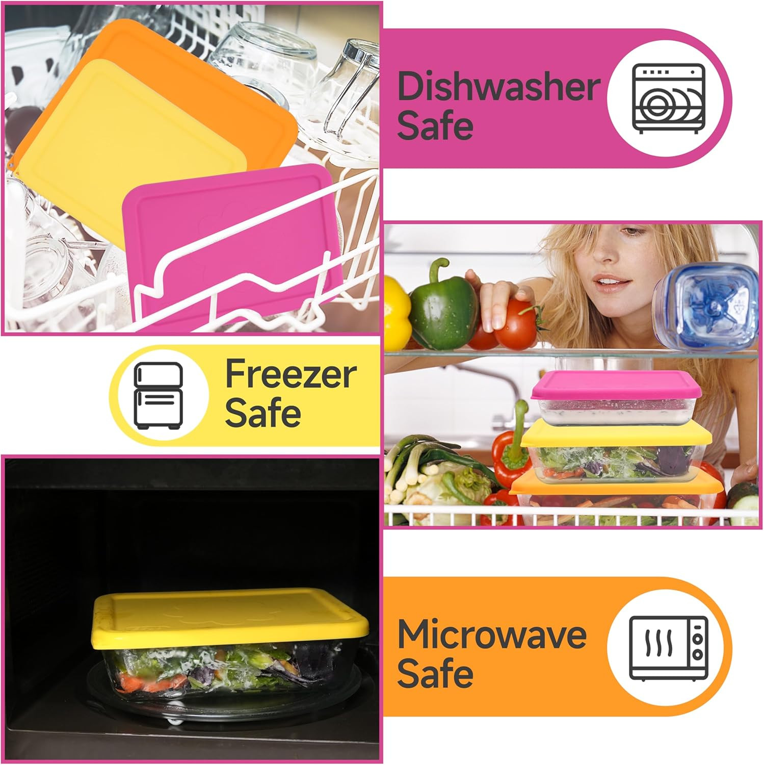 11 Cup Rectangle Silicone Storage Cover Lids Replacement for Pyrex 7212-PC Glass