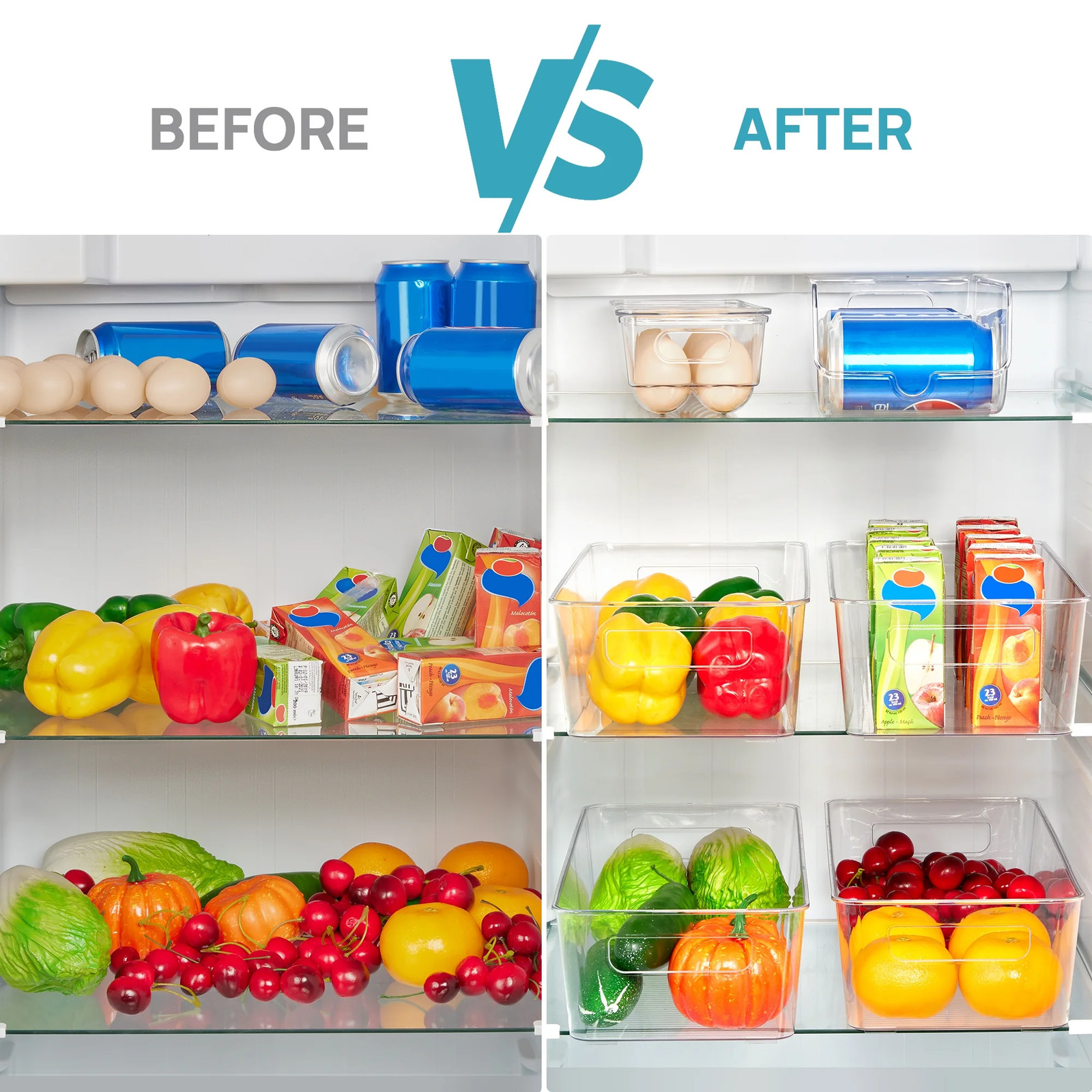 Food Storage Bins Organizer Set of 10 Refrigerator with Handles Clear