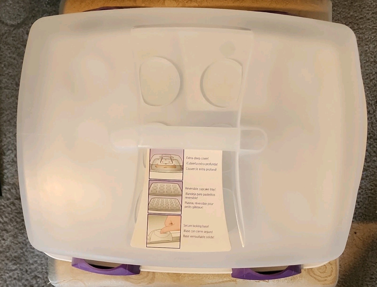 Wilton 3-in-1 Caddy Cake & Cupcake Container Snap Lid White Purple Tray