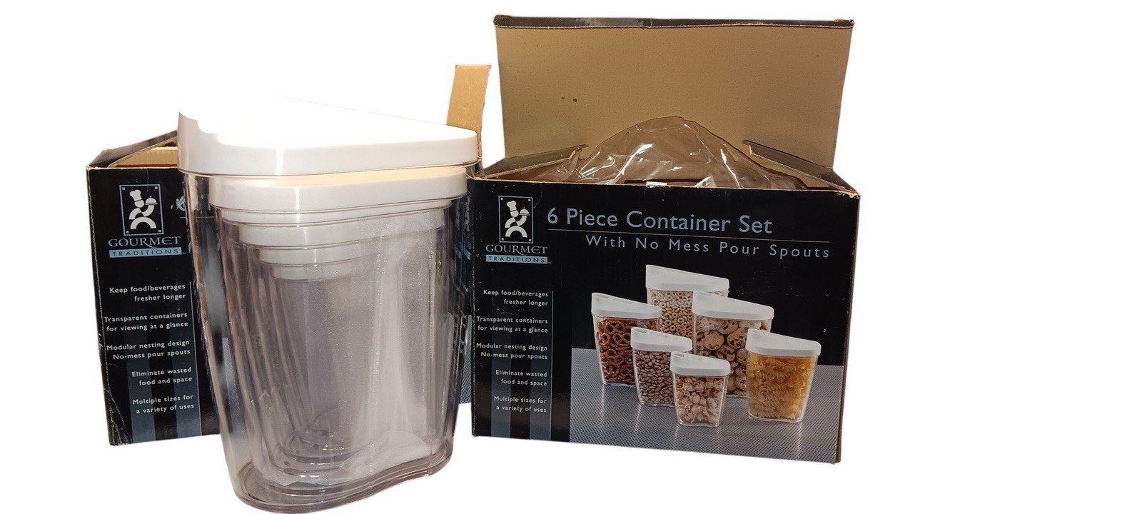 2 Gourmet Traditions Six Piece Container Set Food Storage Plastic Transparent 6