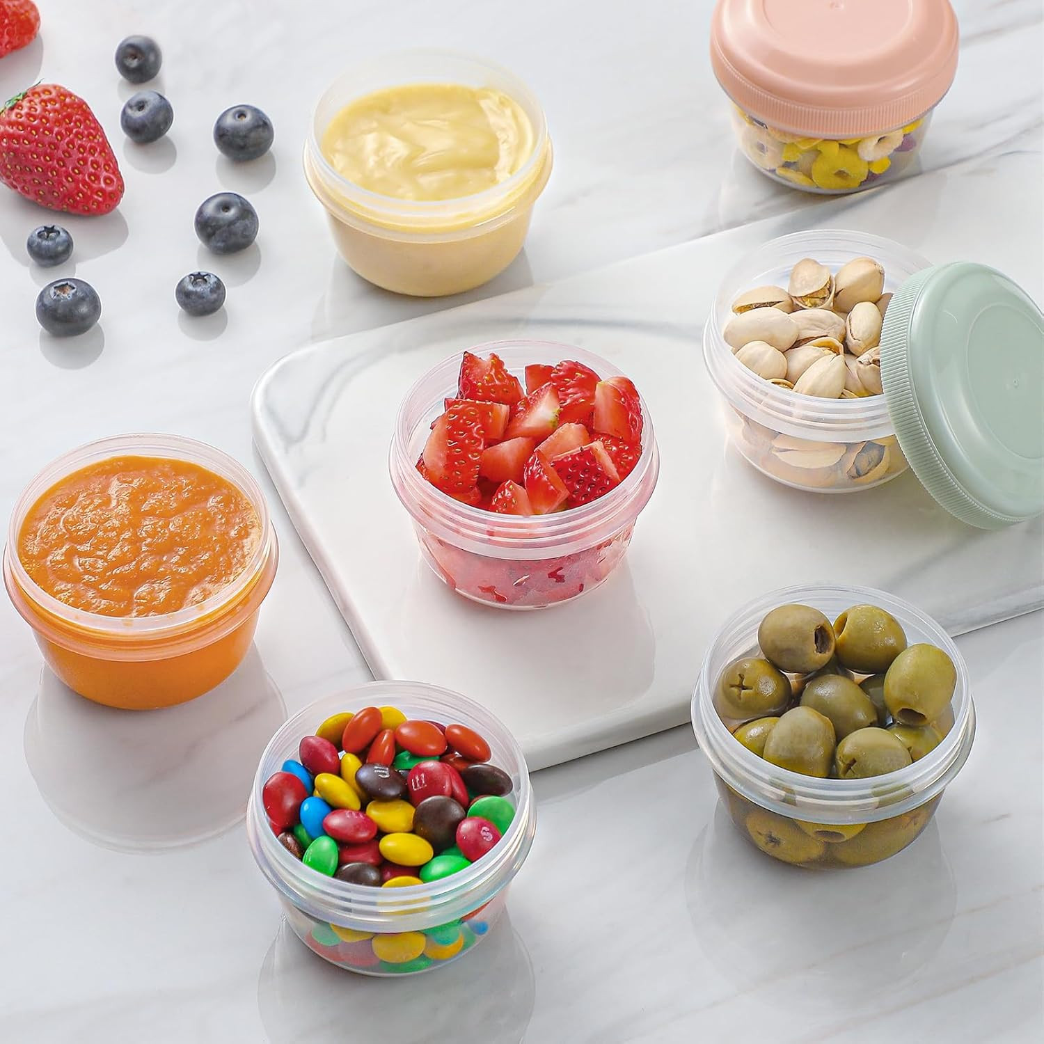 16Pc 4oz Small Plastic Containers w/ Lids | Reusable Snack & Food Storage