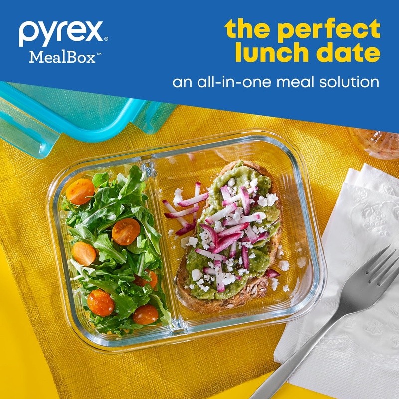 Glass Meal Prep Containers Two Compartment Microwave Safe Food Storage Caddy New
