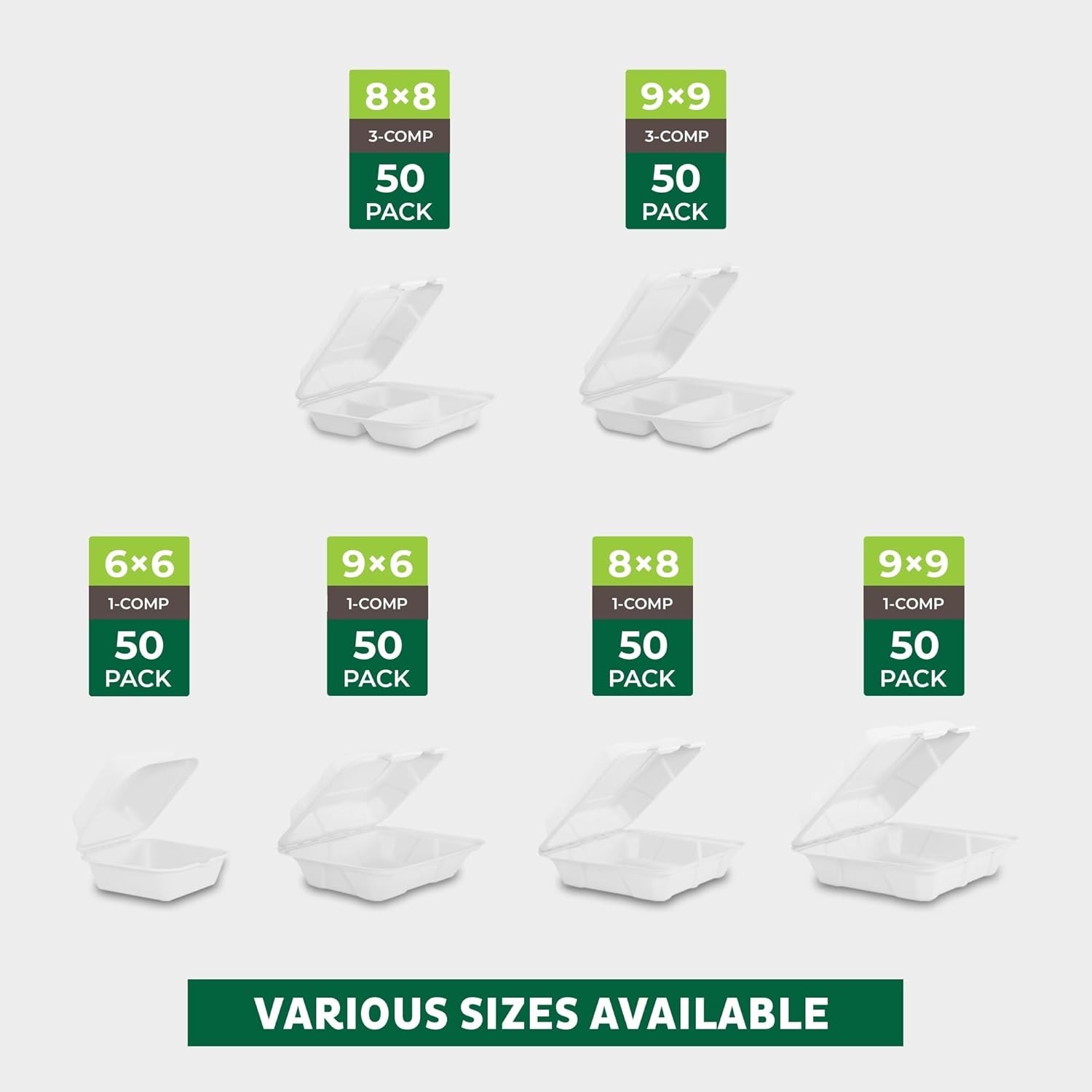 Clamshell Food Containers with Lids [9×9″ 100-Pack] Disposable To Go Containe…