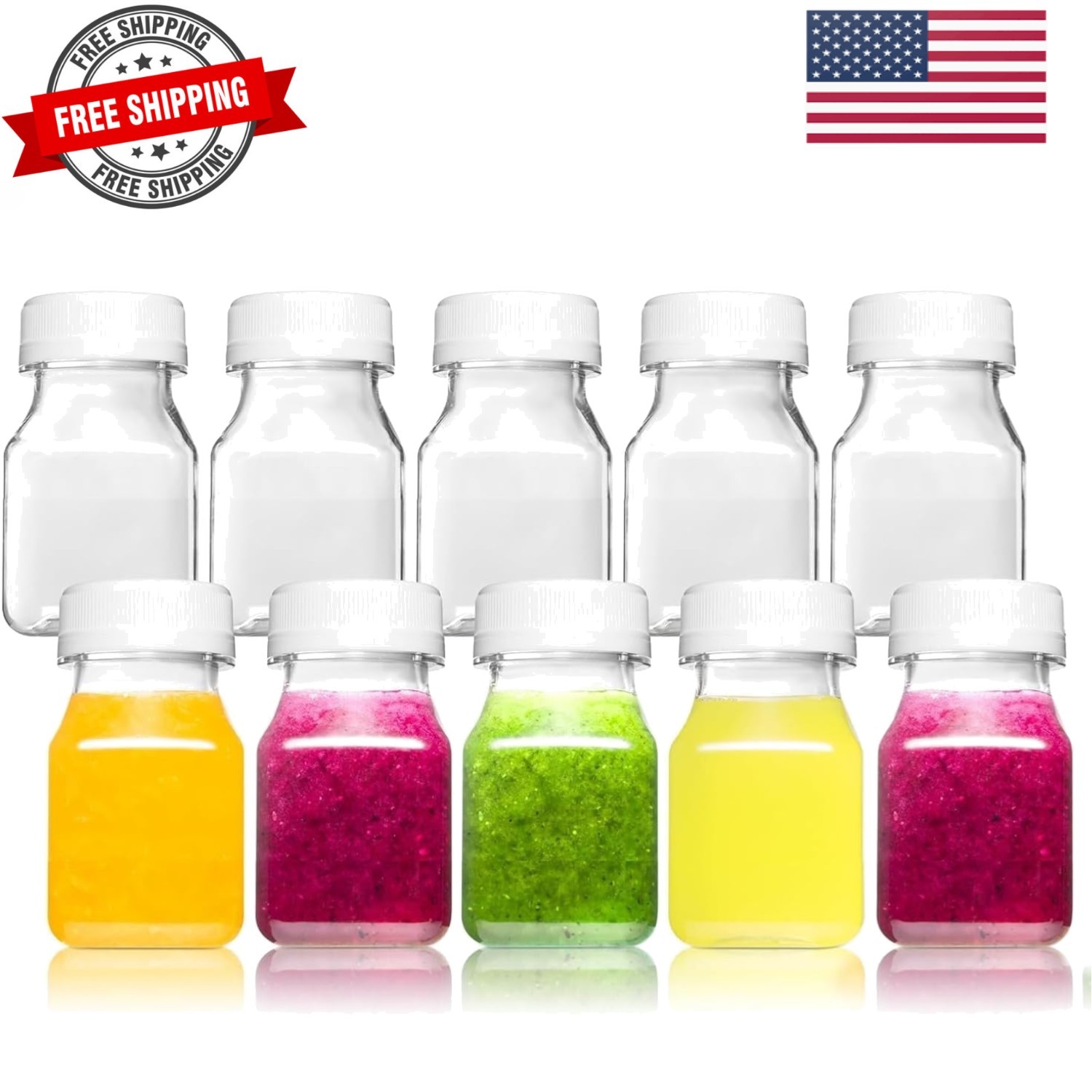 10pcs 2oz Plastic Shot Bottles with Caps – Ginger Shot – Freezer Safe, Leak P…