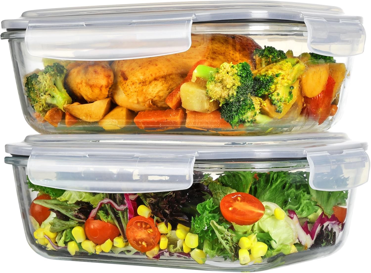 2Pack 1860ml/63oz Large Glass Storage Containers W/ Lids Meal Prep Food