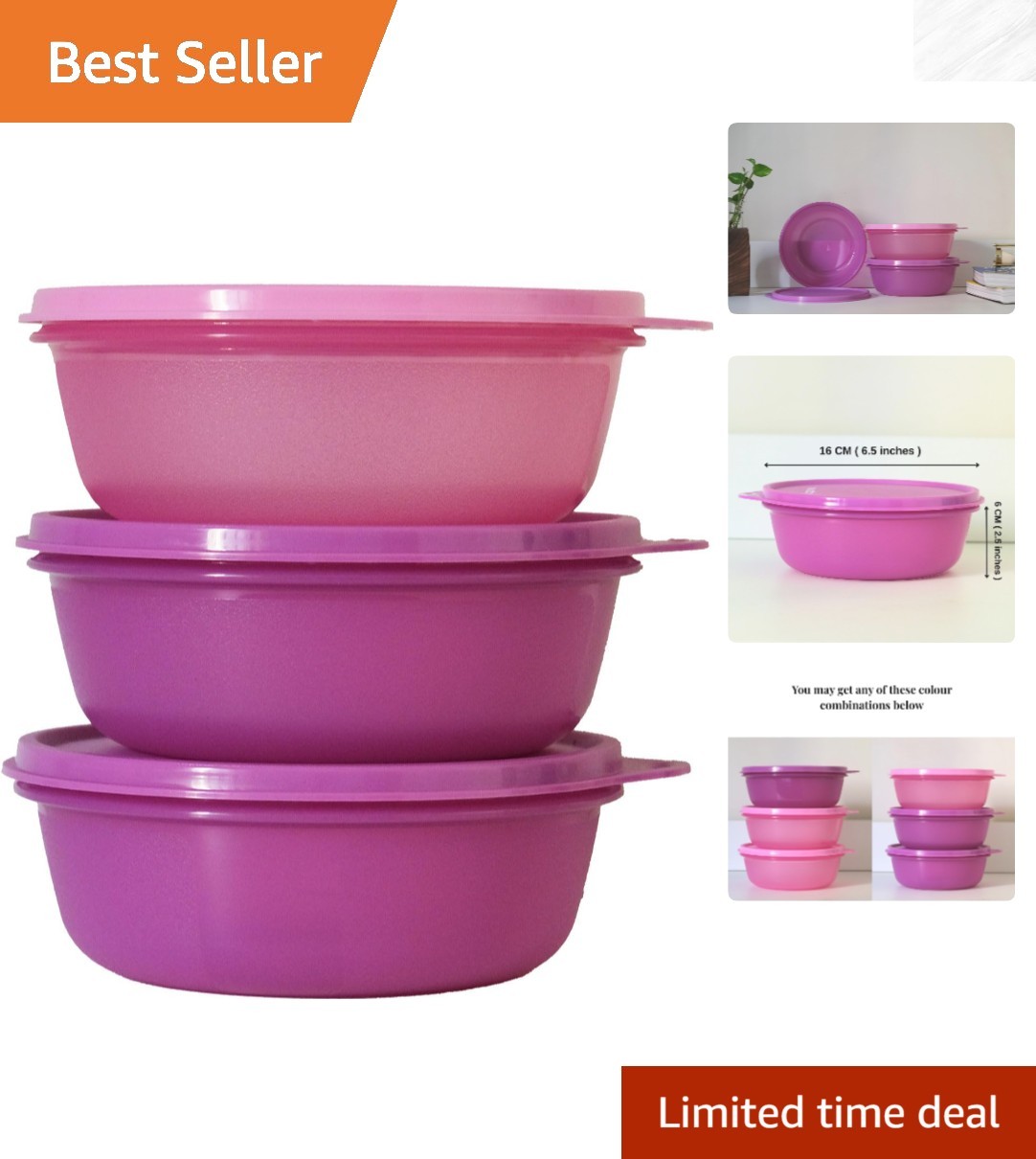 Airtight 600ml Plastic Bowl Set of 3 – Perfect for Leftovers and Snacks