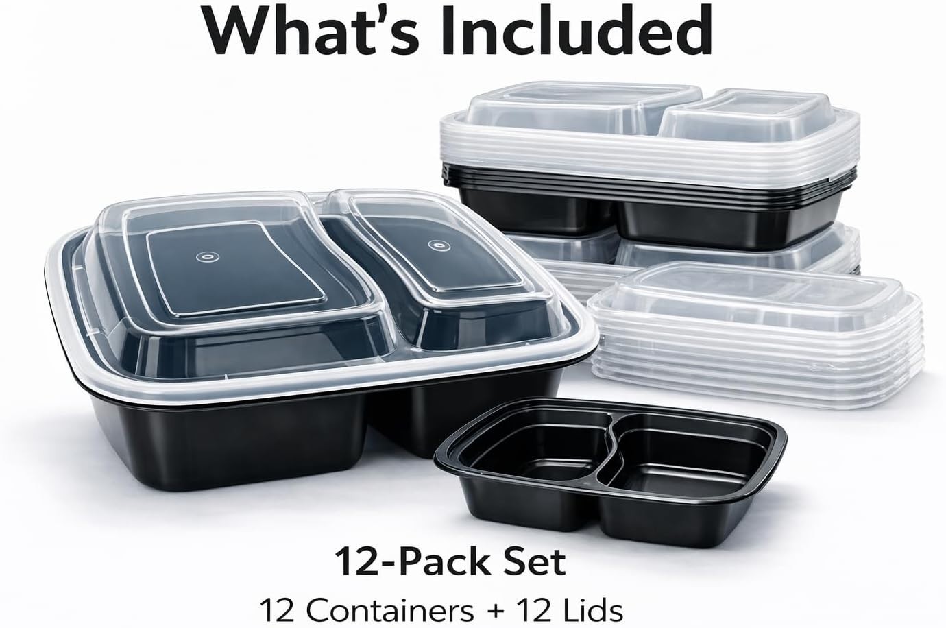 28 oz Meal Prep Containers, 12 Pack, 2-Compartment Bento Boxes | BPA-Free PP …