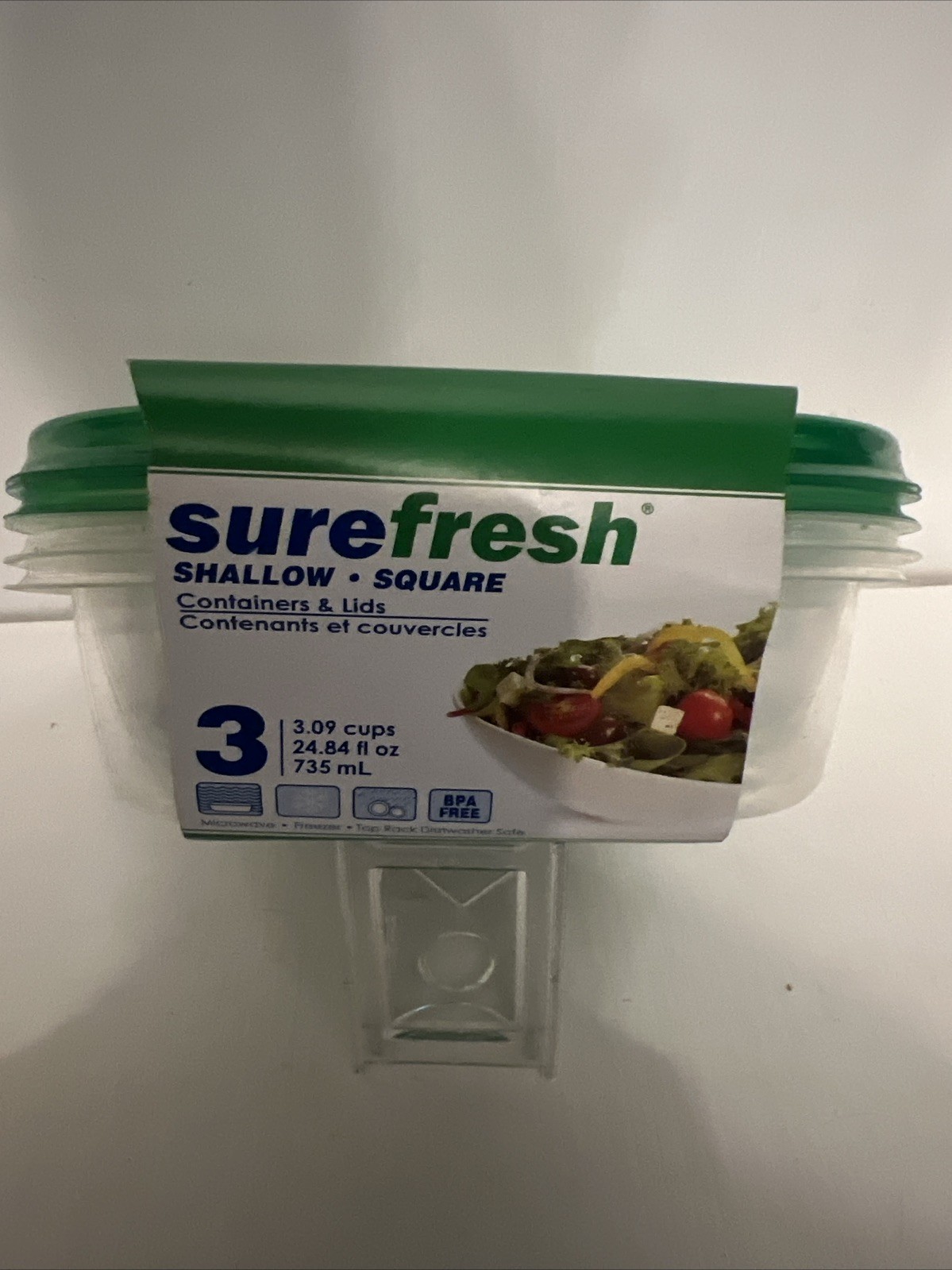3 PACK of Sure Fresh 3cup, 24oz Shallow Square Plastic Food Containers with Lids