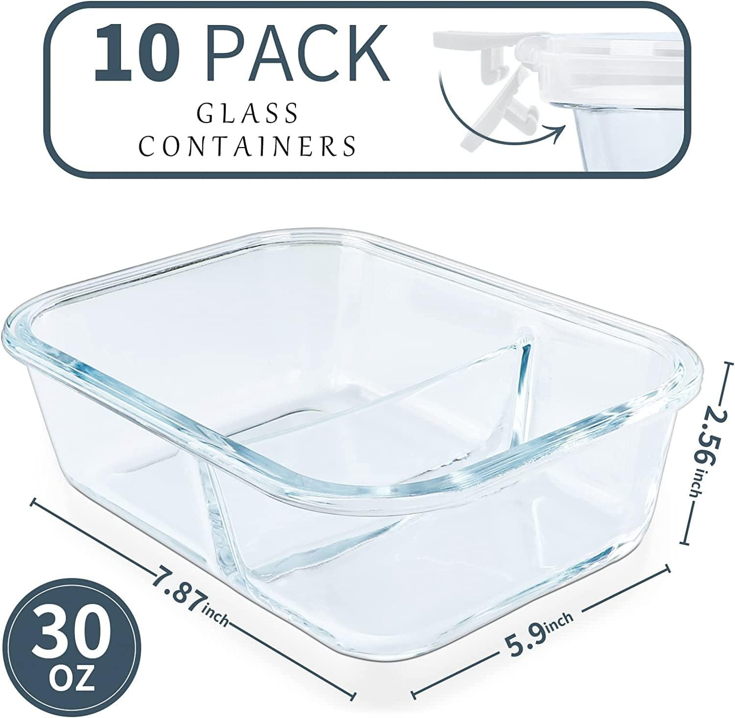 10 Packs 30Oz Glass Meal Prep Containers 2 Compartments,Glass Food Storage Conta