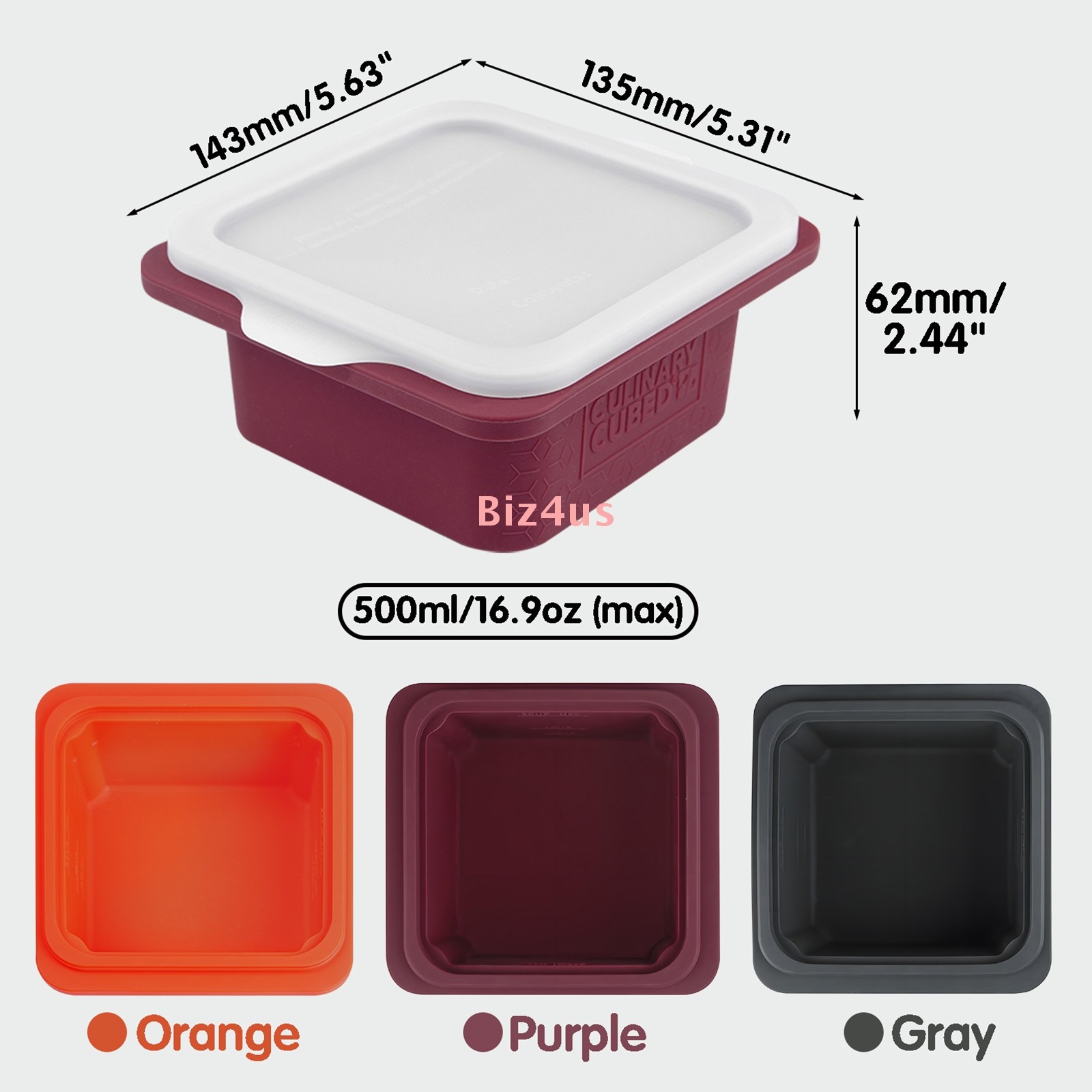 2x CulinaryCubed Silicone Freezer Trays w/ Lid Meal Prep Food Storage Containers