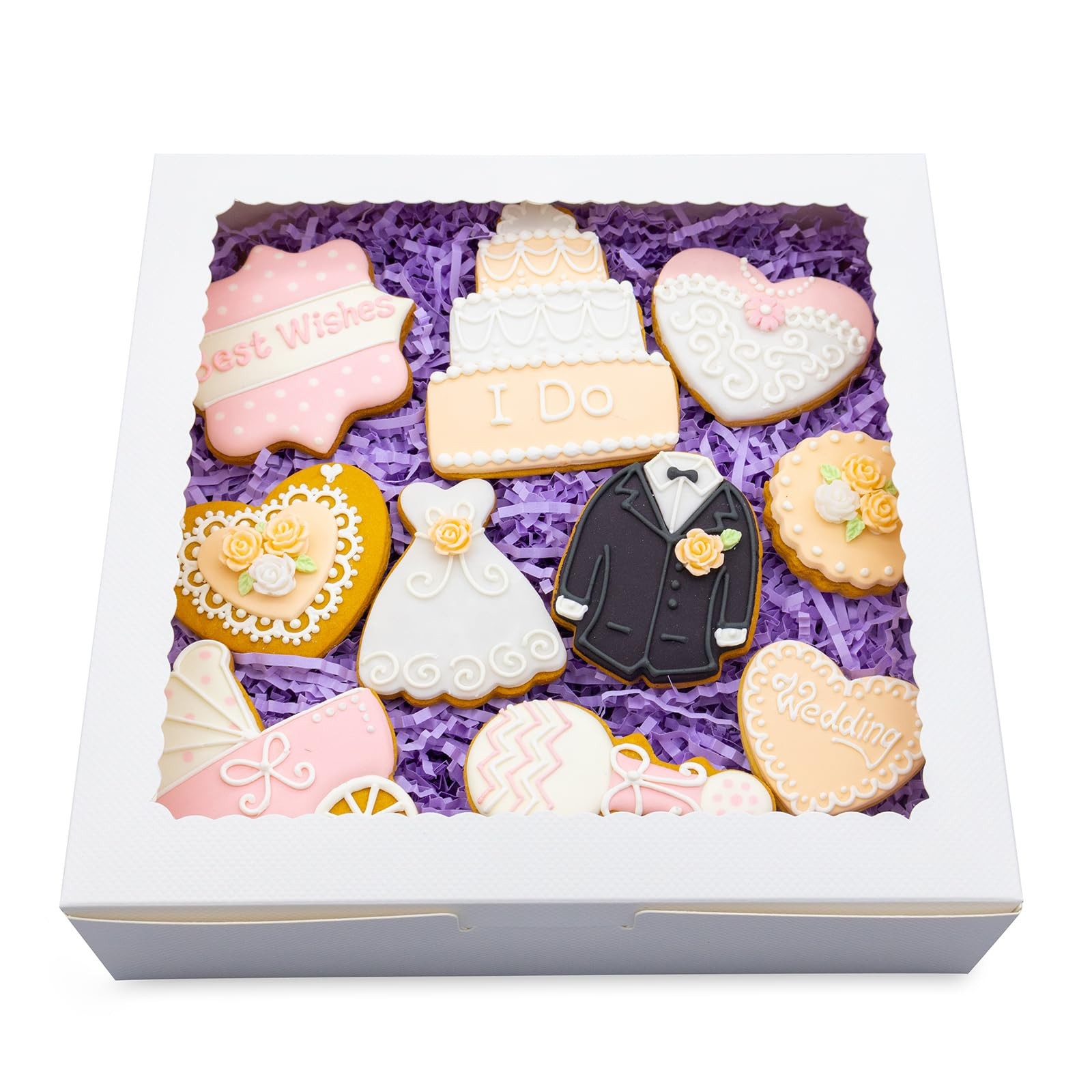 White Pie Boxes 12 PCS 9x9x2.5 Inch Bakery Cake Box With Window For Donuts