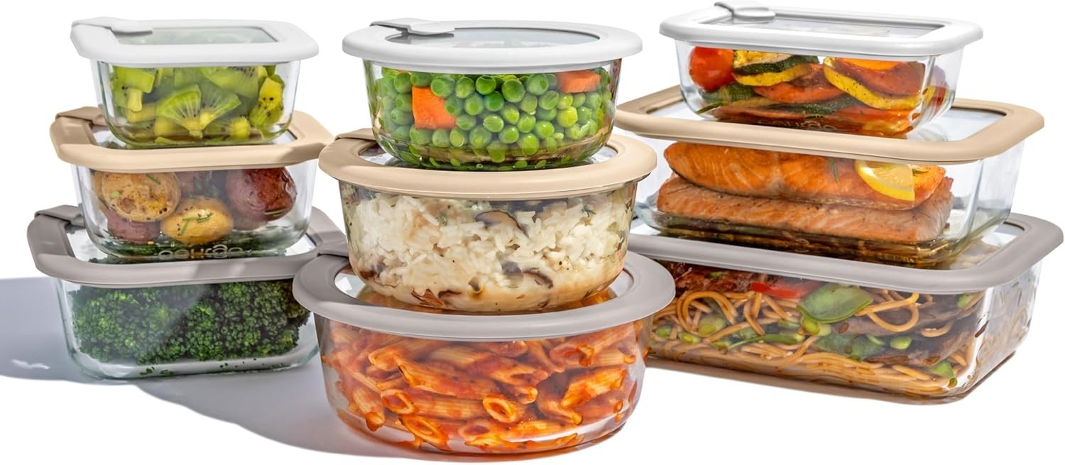 18Pc Glass Food Storage Containers Airtight Lids BPA Free White Stone
