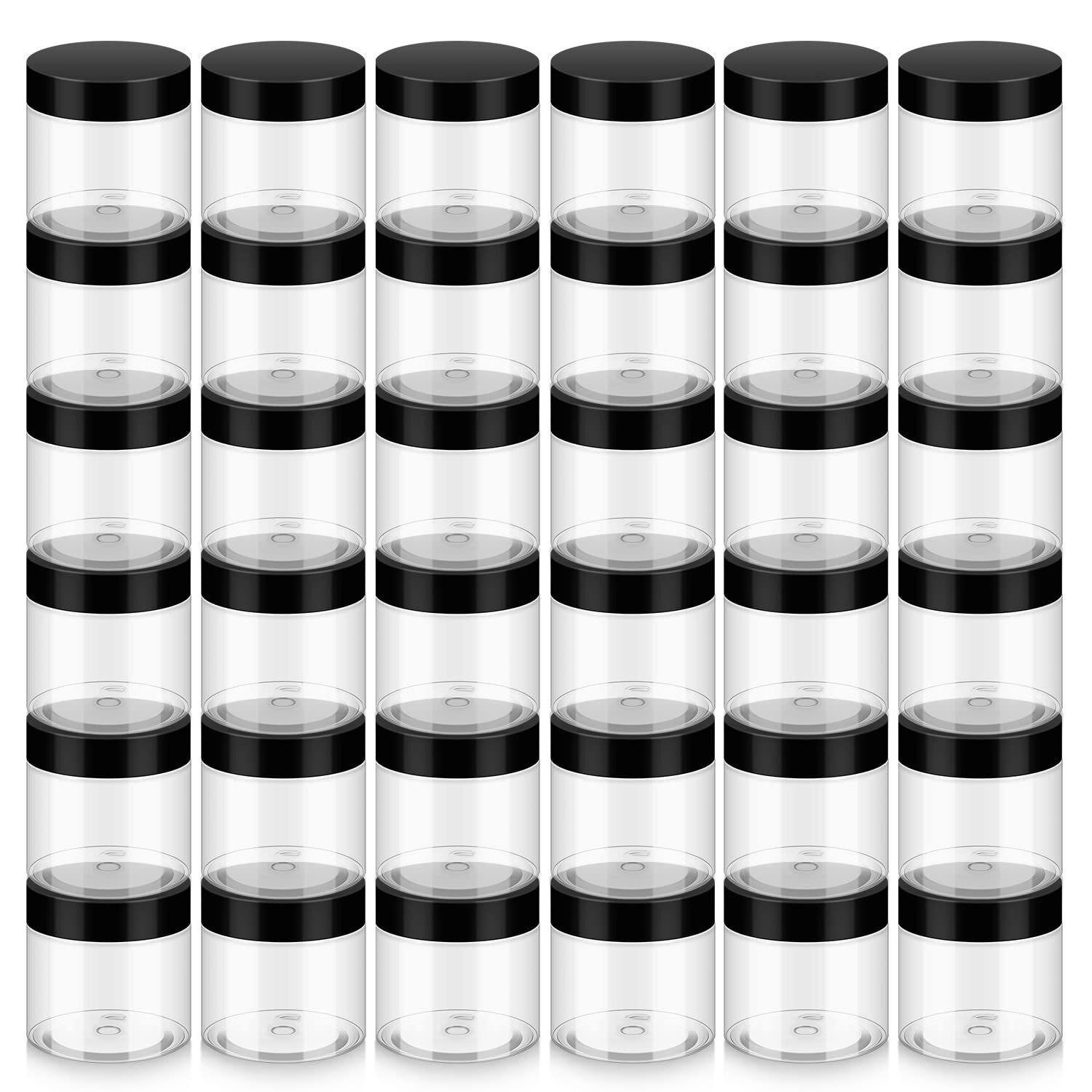 36 Pack 2 OZ Plastic Jars with Lids, BPA Free, Reusable, 2 Ounce, Black
