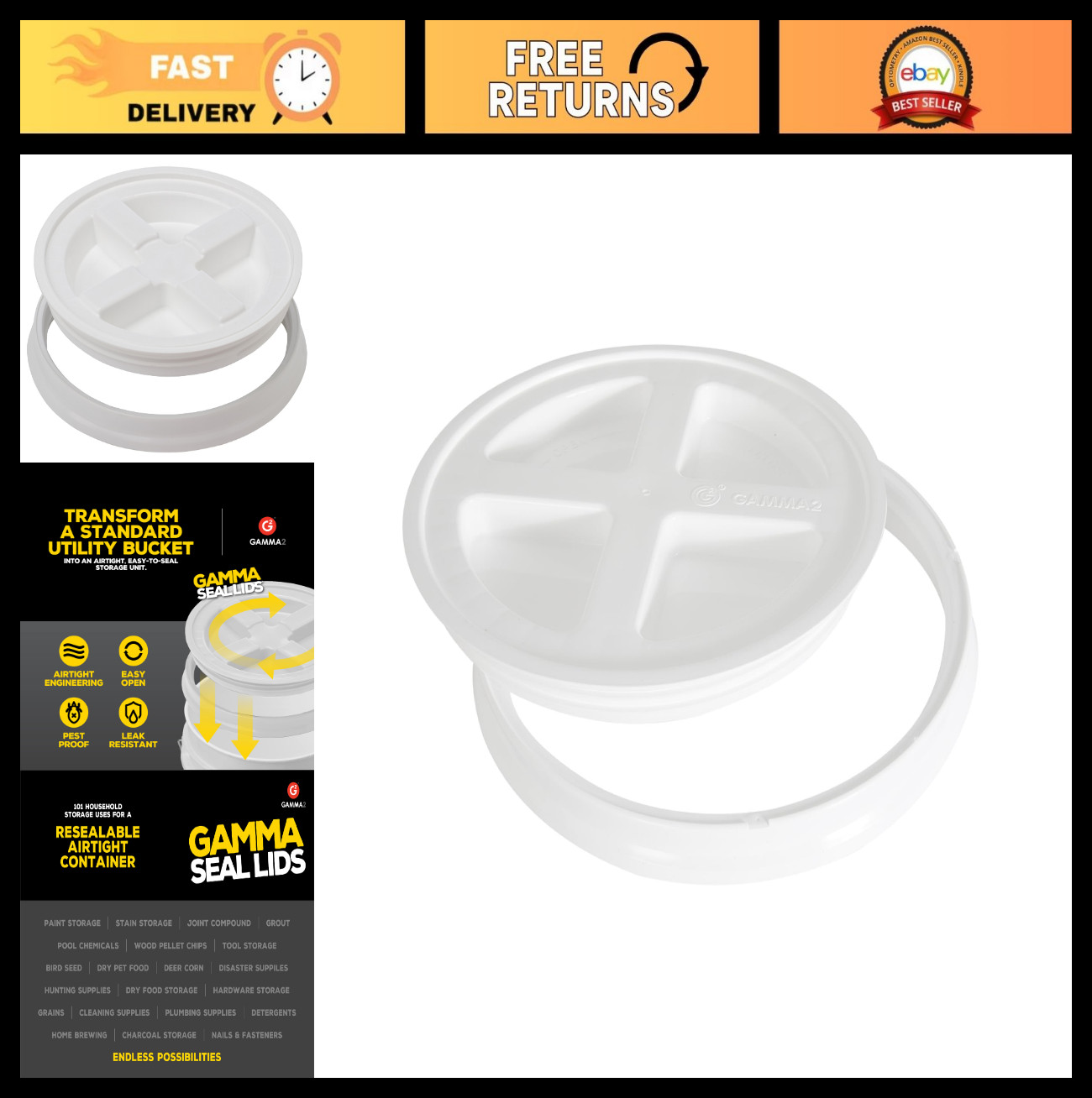 Utility Bucket Gamma Seal Lid – Fits 3.5, 5, 6 & 7 Gallon Buckets, White, USA Ma