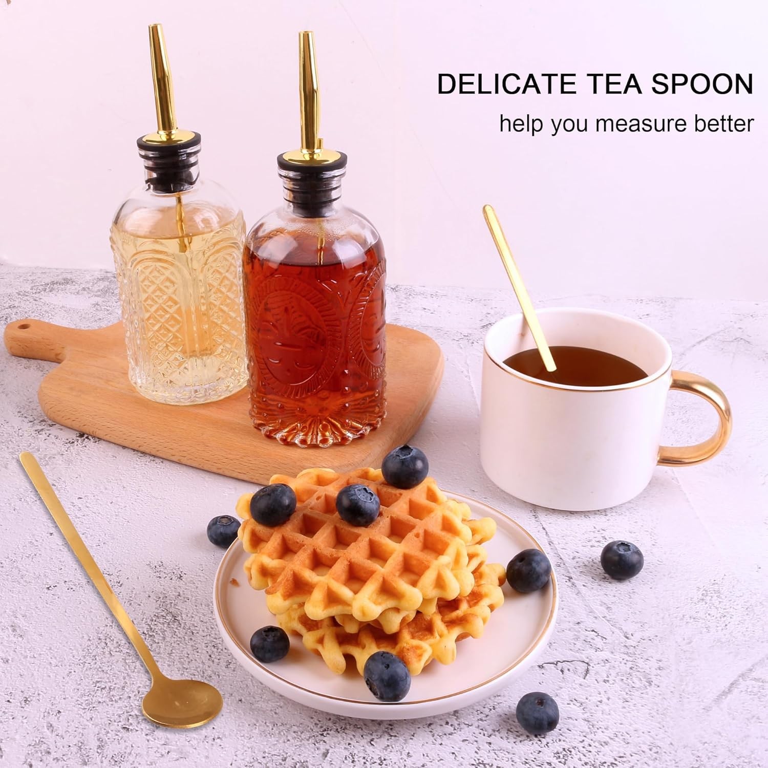 Glass Syrup Dispenser Set – 4x7Oz Bottles with Metal Pour Spouts and Stoppers