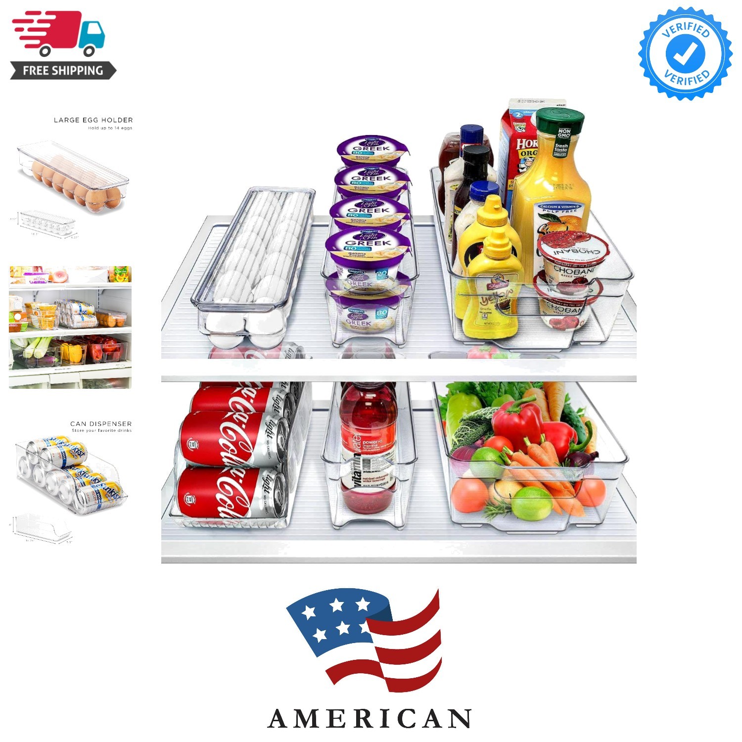 Fridge Bins and Freezer Bins Refrigerator Organizer Stackable Food Storage Co…