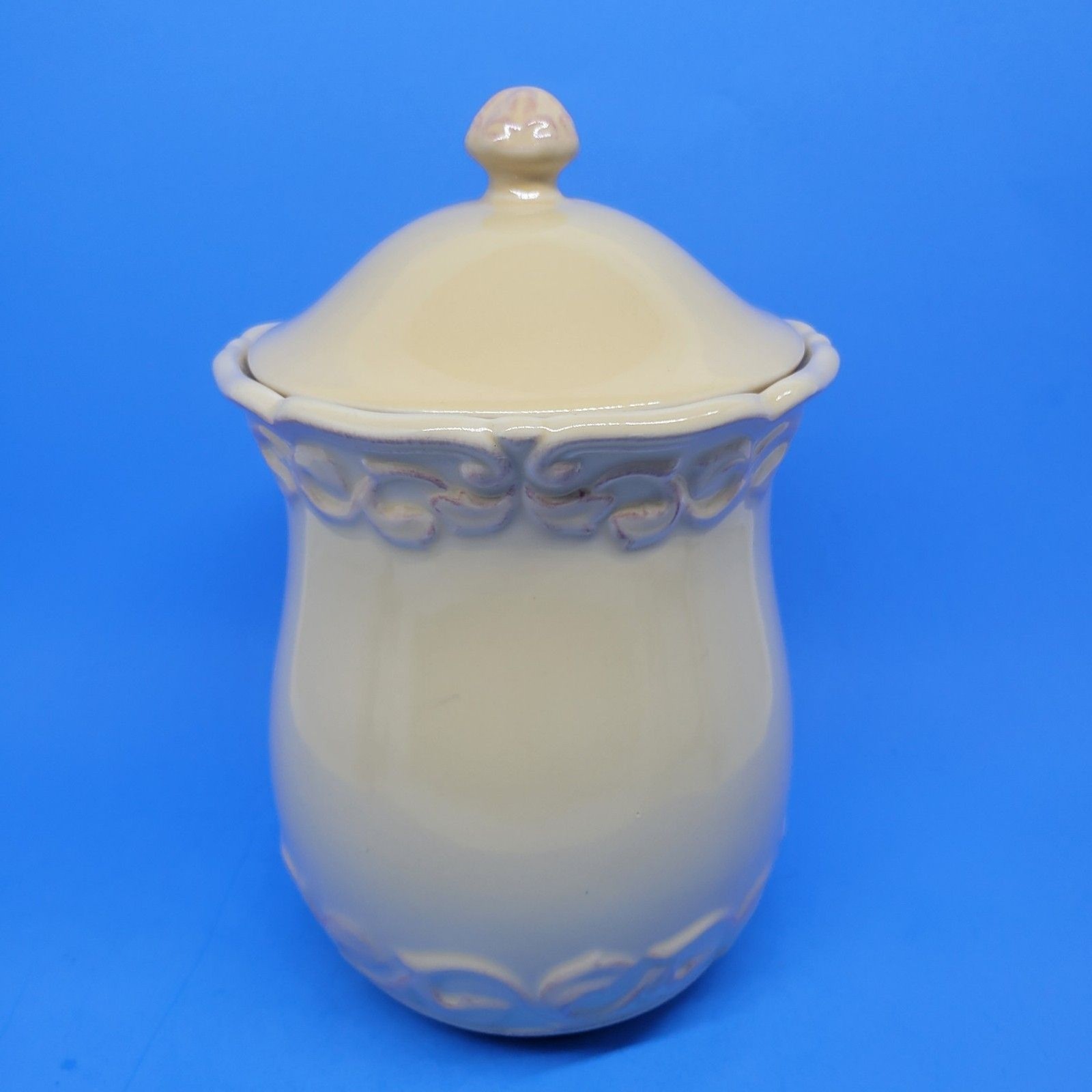 Steve Madden J C Penny Home Collection Yellow 10″T X 6″D Canister With Lid READ