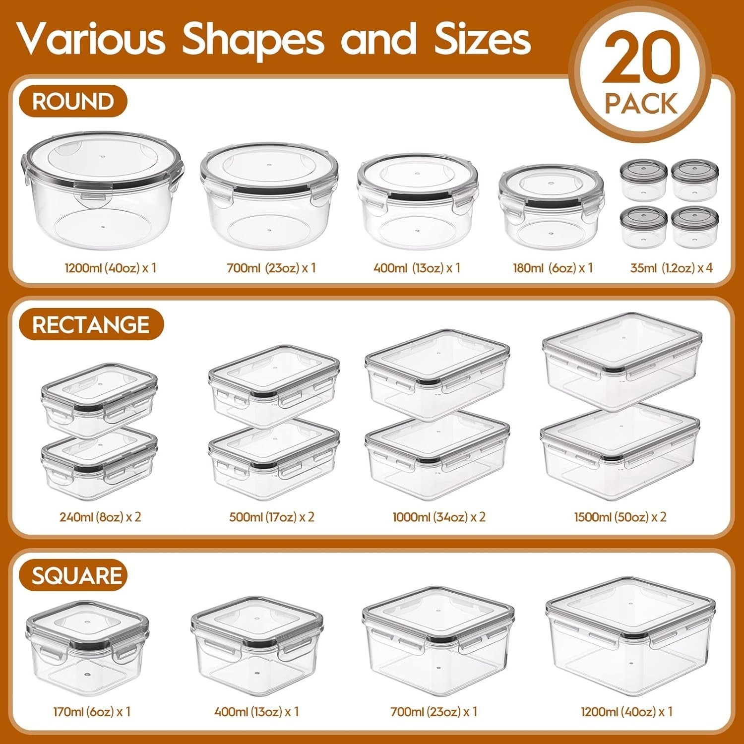 20PCS Food Storage Container Set w/ Lid Airtight Leak Proof Meal Prep Kitchen
