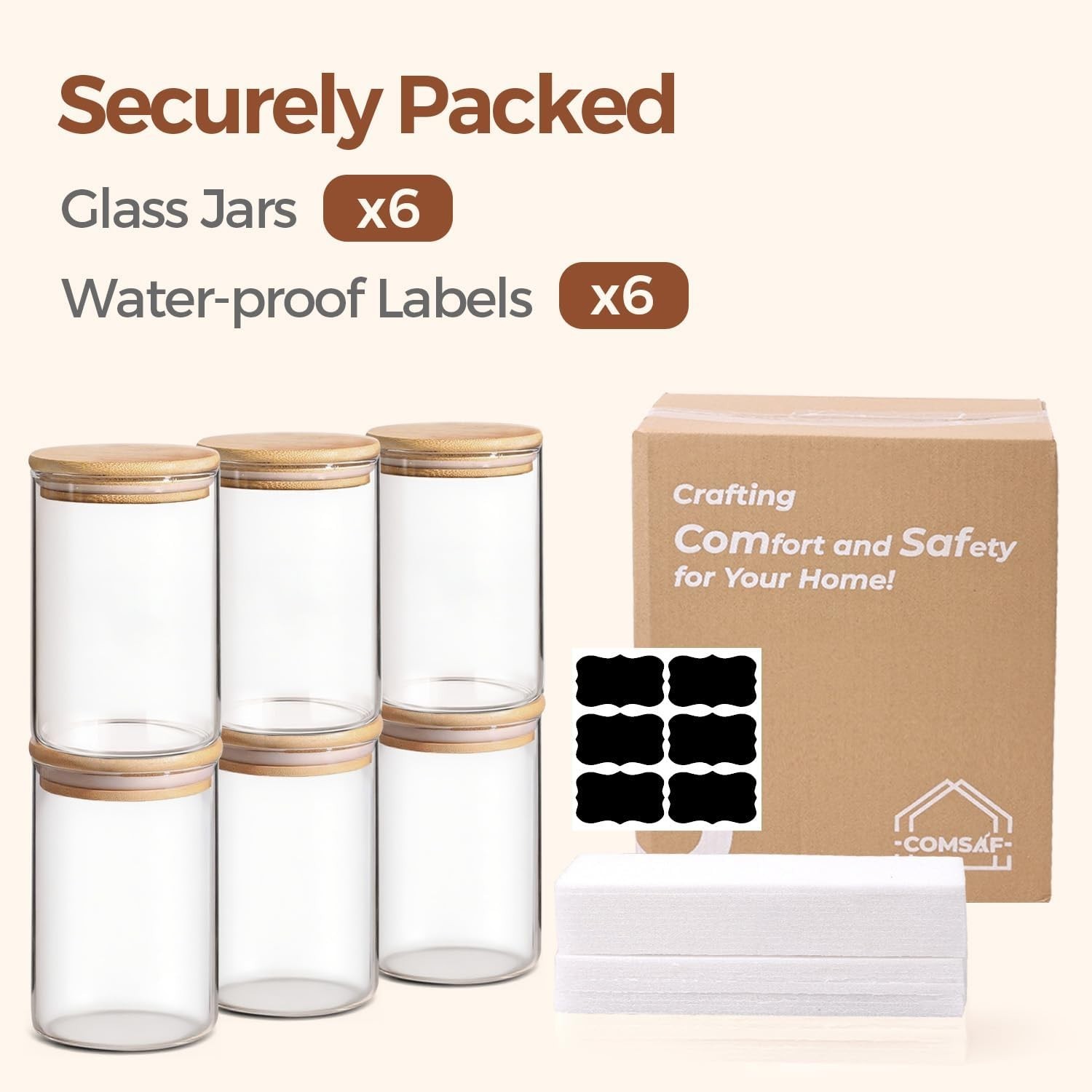 Clear Kitchen Storage Jars – 6-Piece Set of Airtight Glass Canisters with Lids