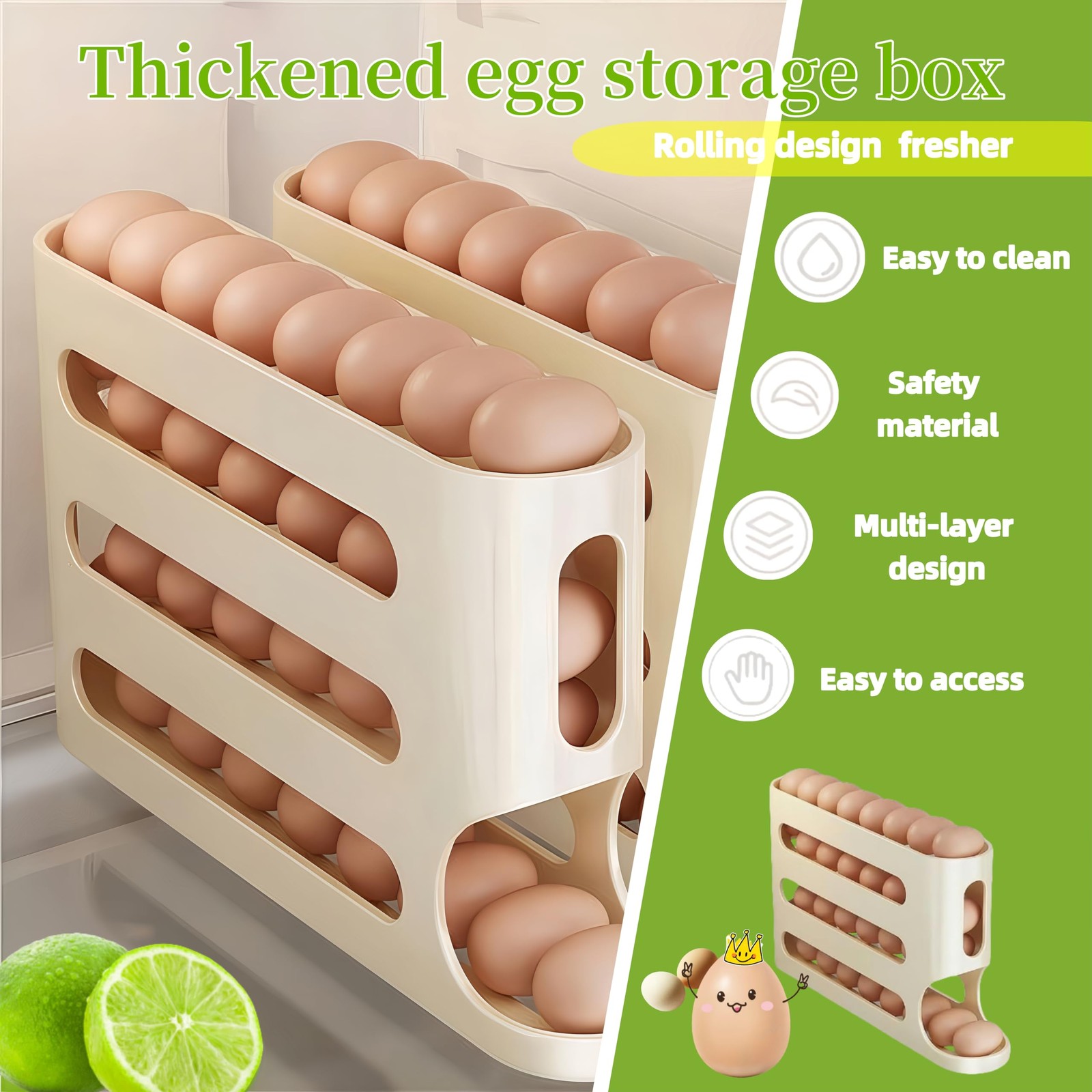 Egg Holder for Fridge, Egg container for refrigerator, Space-Saving Automatic…