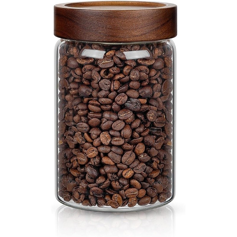 Airtight Glass Cookie Jar Food Storage Container W/ Wood Lid Dishwasher Safe New
