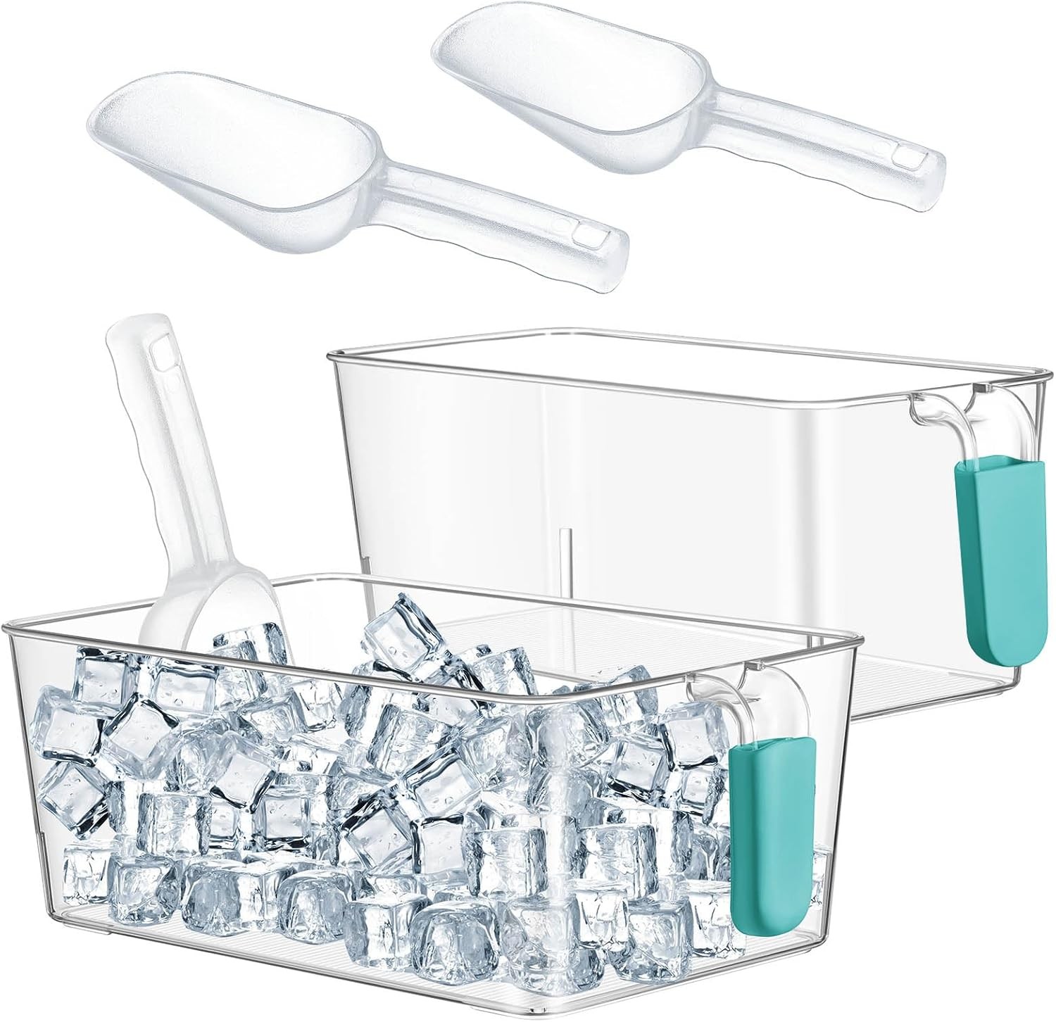Ice Storage Bin & Flexible Scoop Set Plastic Freezer Bin W/ Pull Out Handle