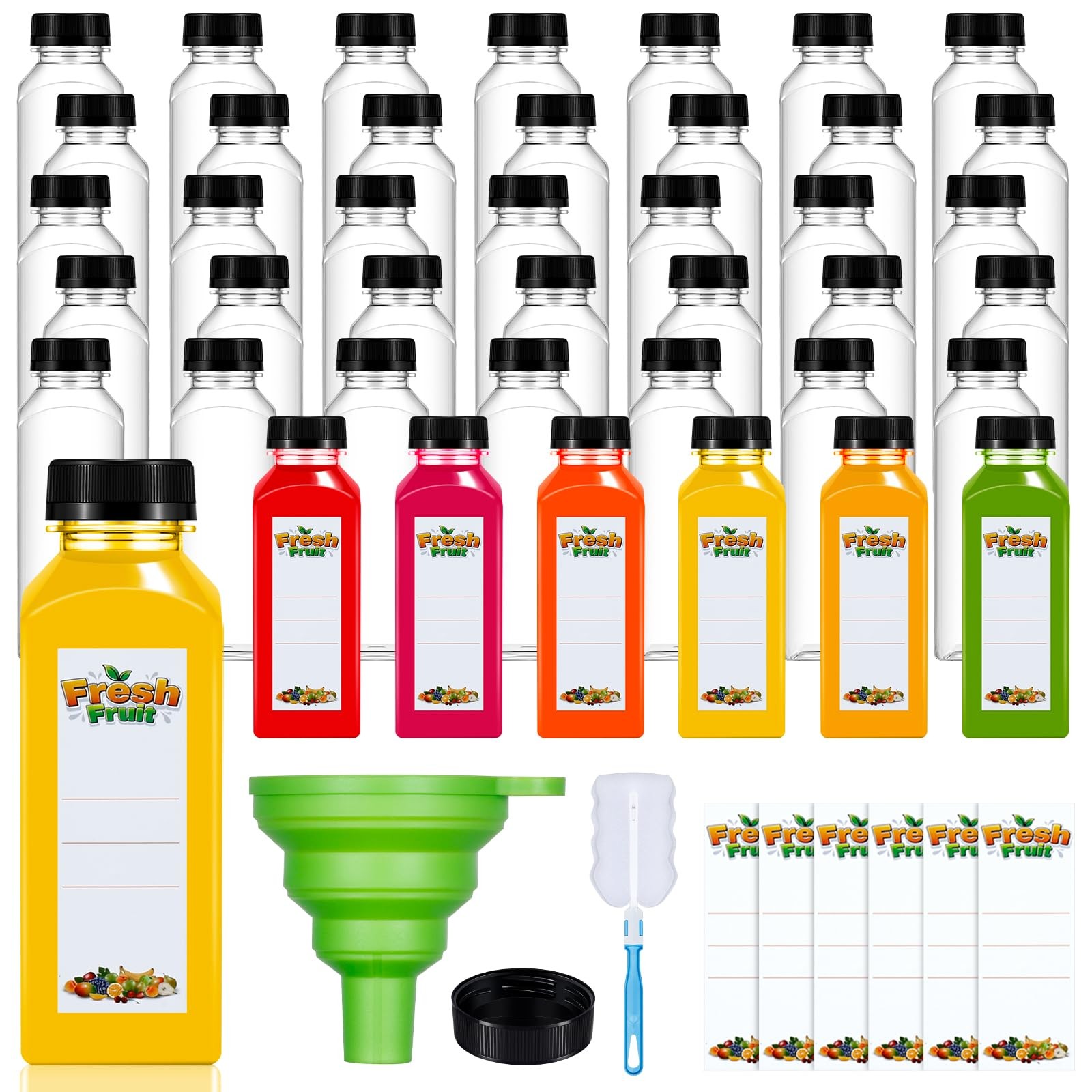 42Pcs 16oz Plastic Juice Bottles with Caps, Clear Empty Reusable Juice Contai…