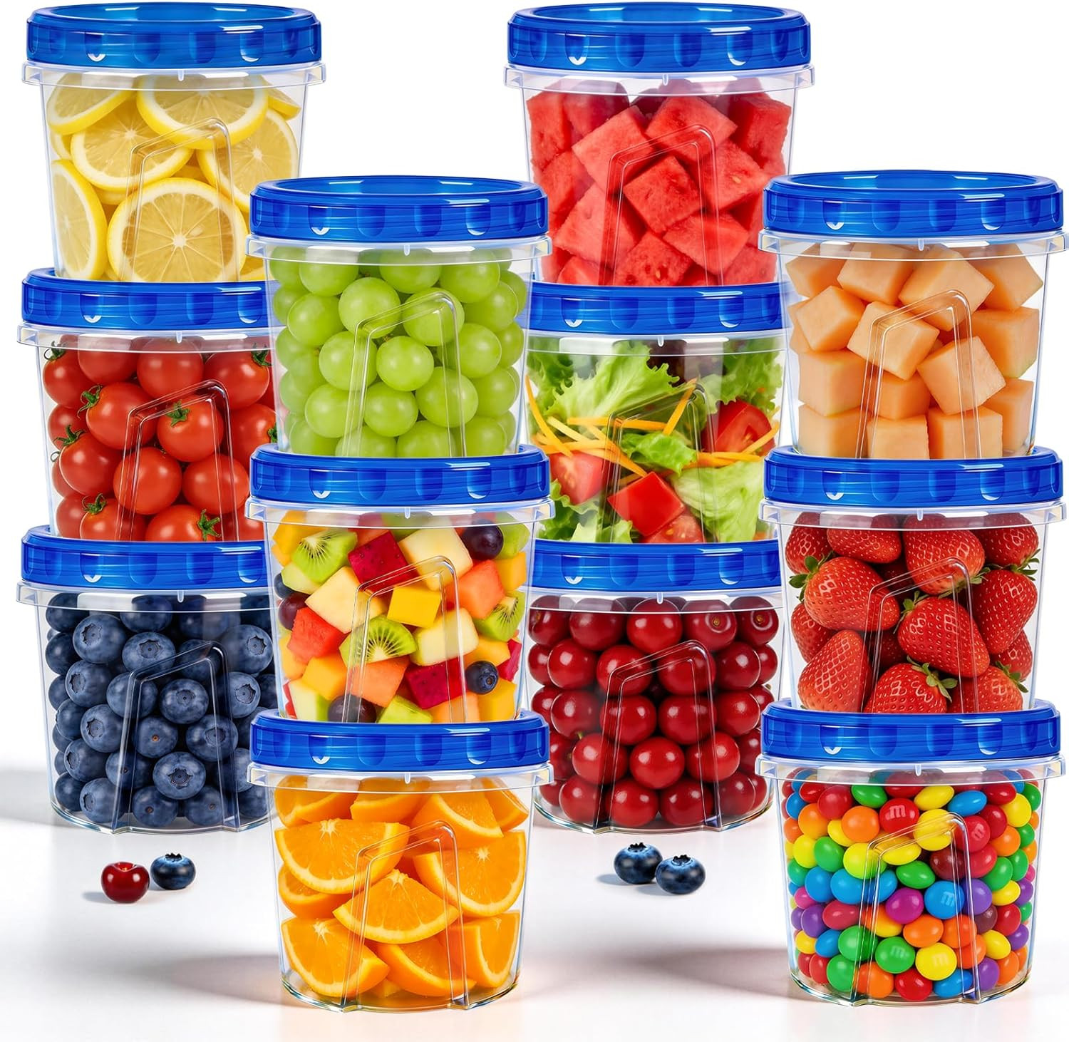12 Pack 23.5 Oz Reusable Freezer Storage Containers with Twist Top Lids Airtight