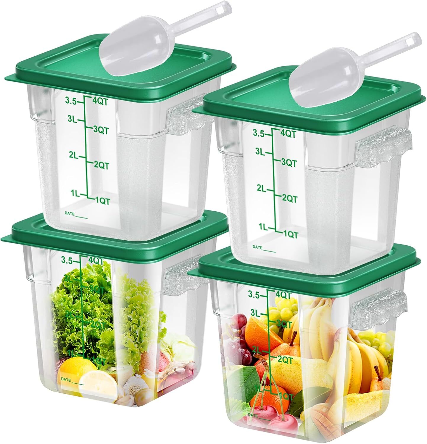 4 pcs 4qt Food Storage Containers with Lid,Square Clear Commercial Food Storage