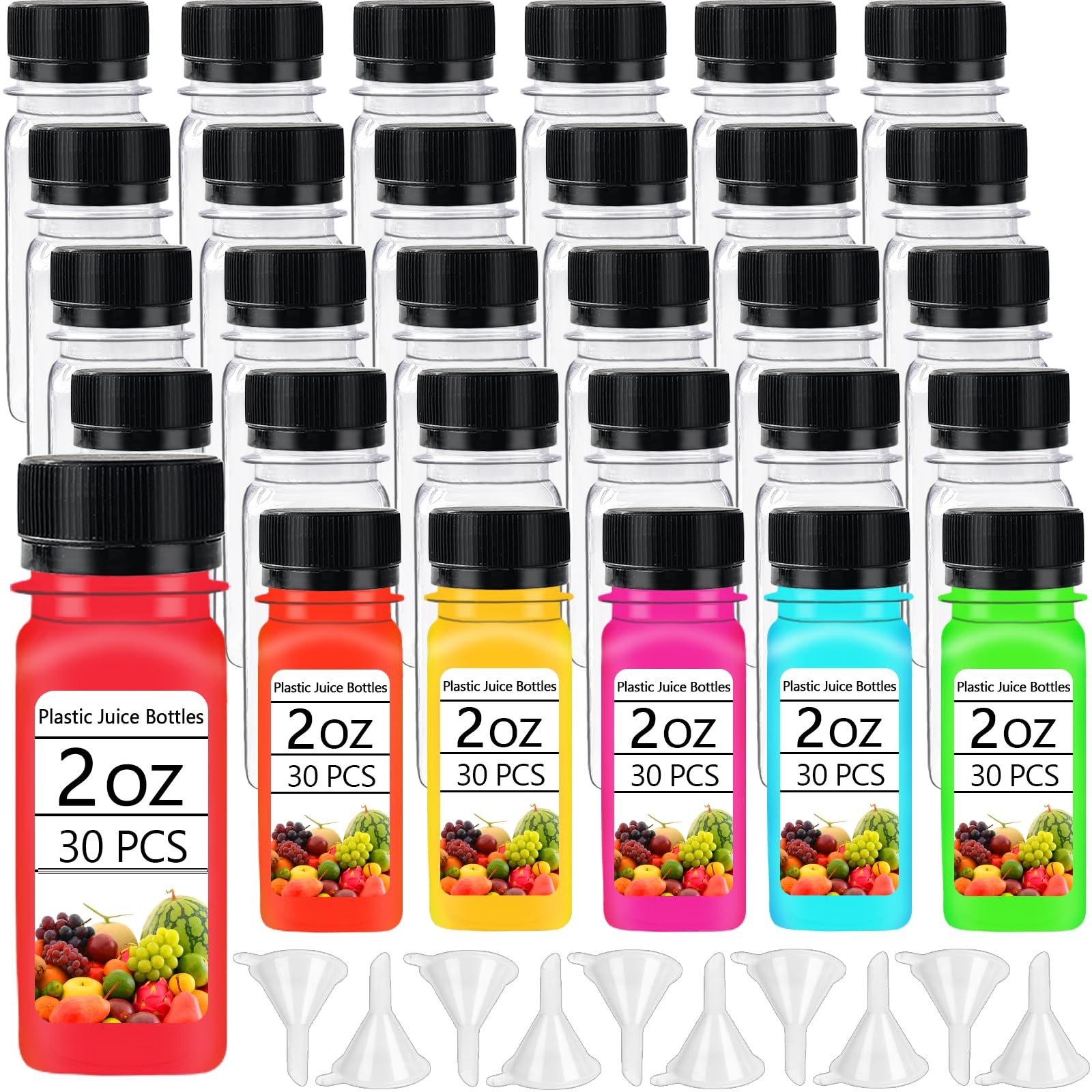 30PCS 2oz Small Plastic Shot Bottles with Caps,Reusable Clear Juice Container…