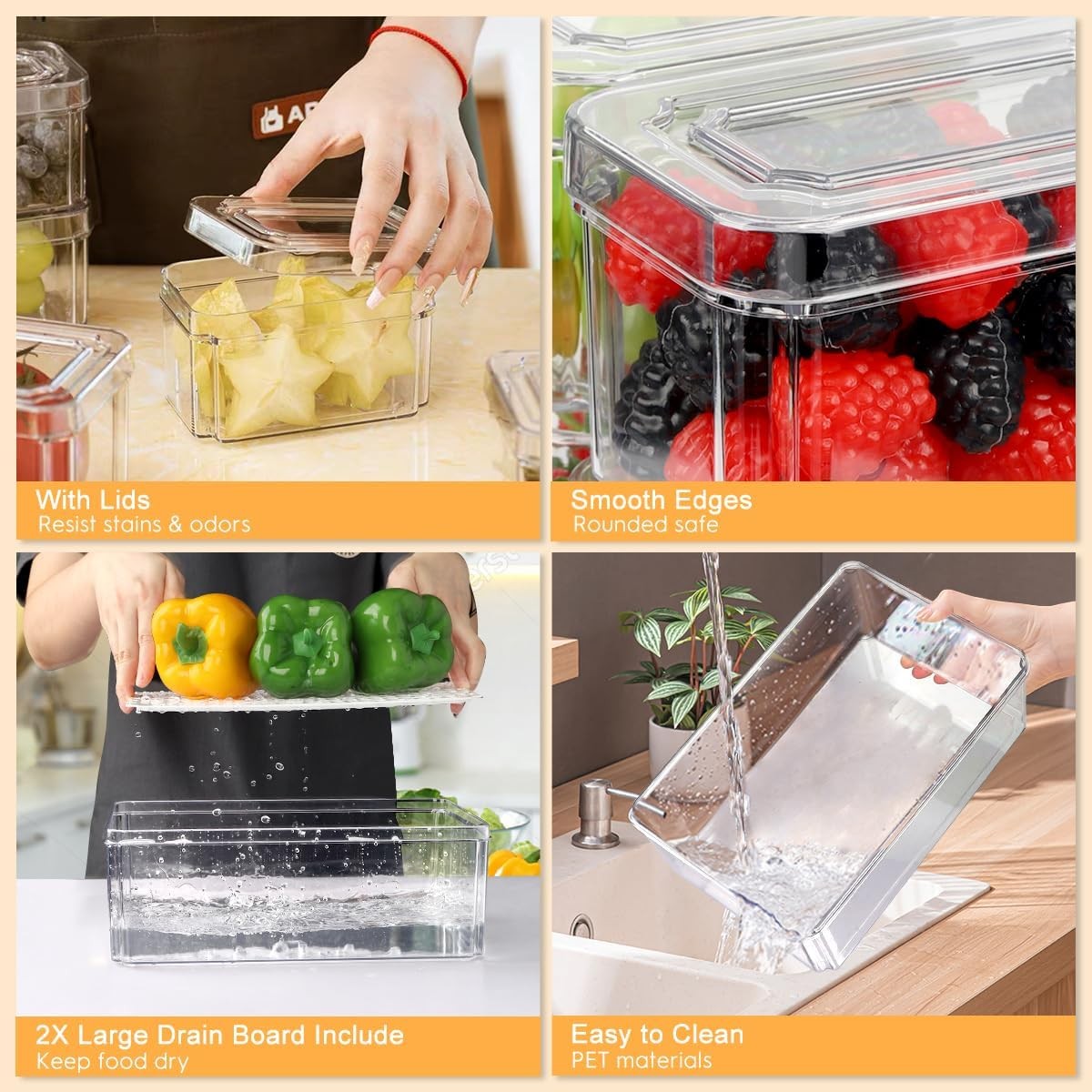 14 Pack Fridge Organizer Stackable Refrigerator Organizer Bins W/ Lids PBA-Free