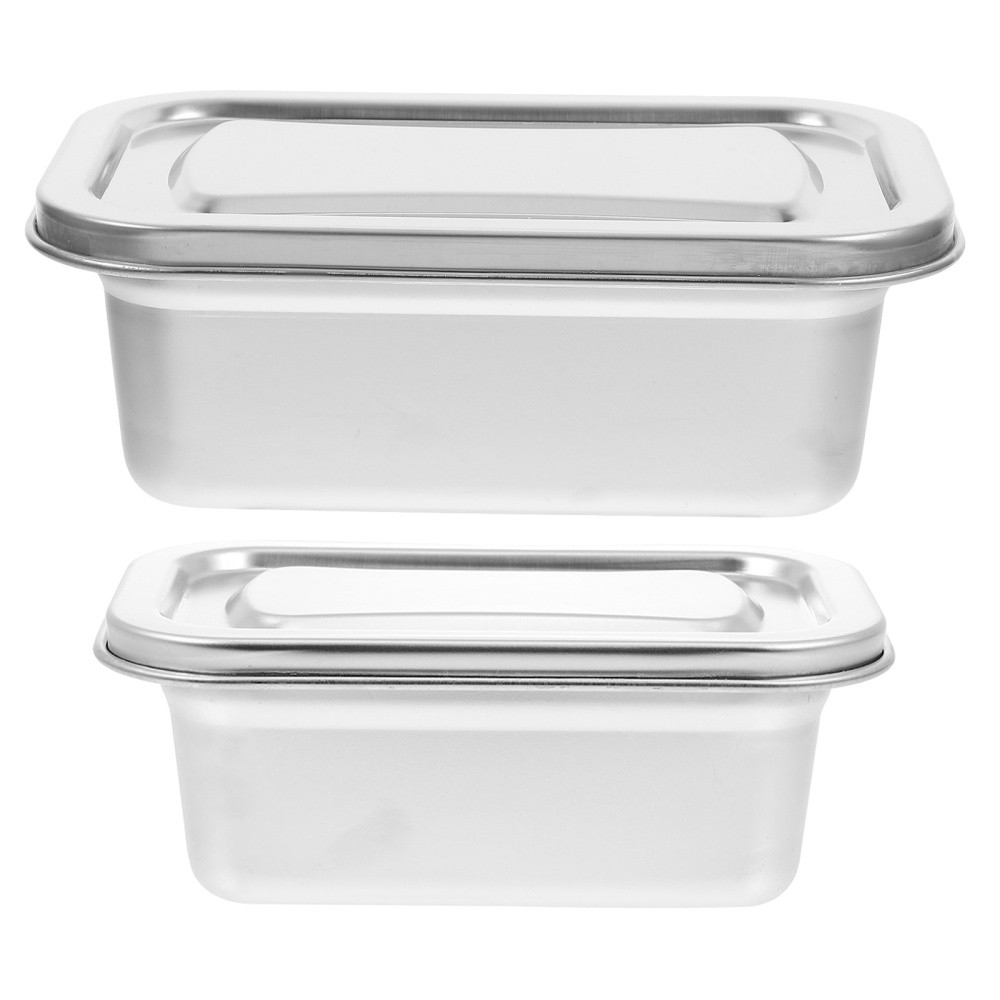 2 Pcs Stainless Steel Freezer Containers Fridge Storage Ice Cream