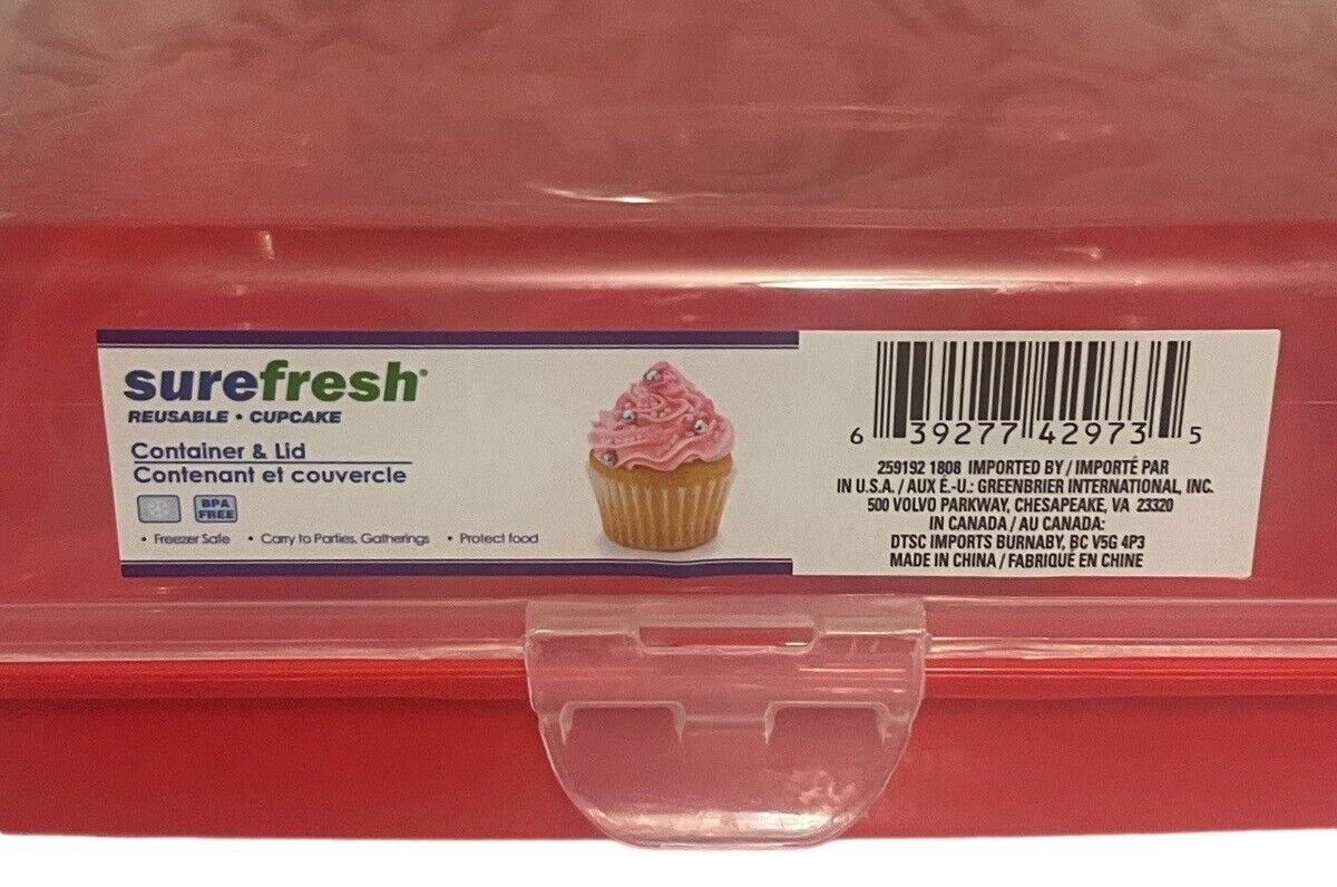 Sure Fresh Plastic Cupcake Carrier Holder w/ Snap Lid & Handle Holds 9 Cupcakes