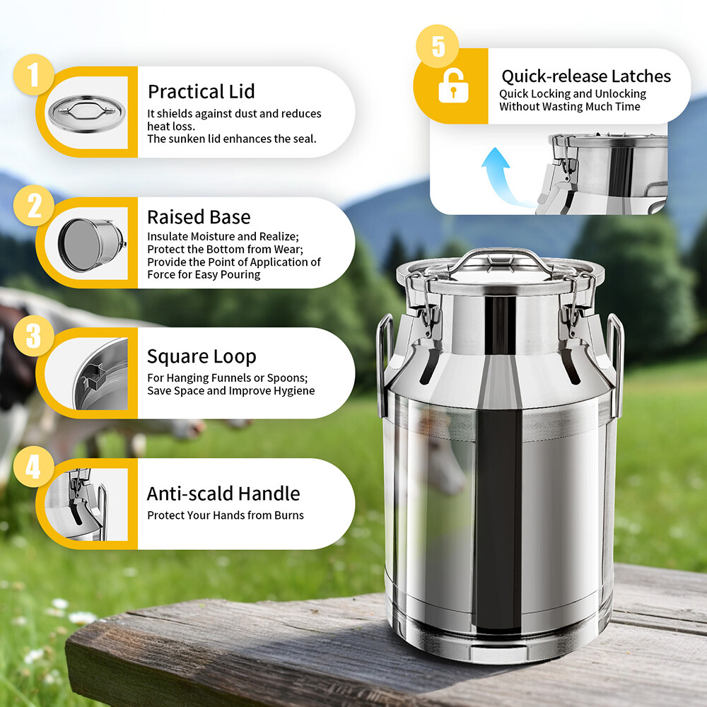 Wine Pail Bucket Water Jug Liquid Storage 30L 8 Gallon Stainless Steel Milk Can