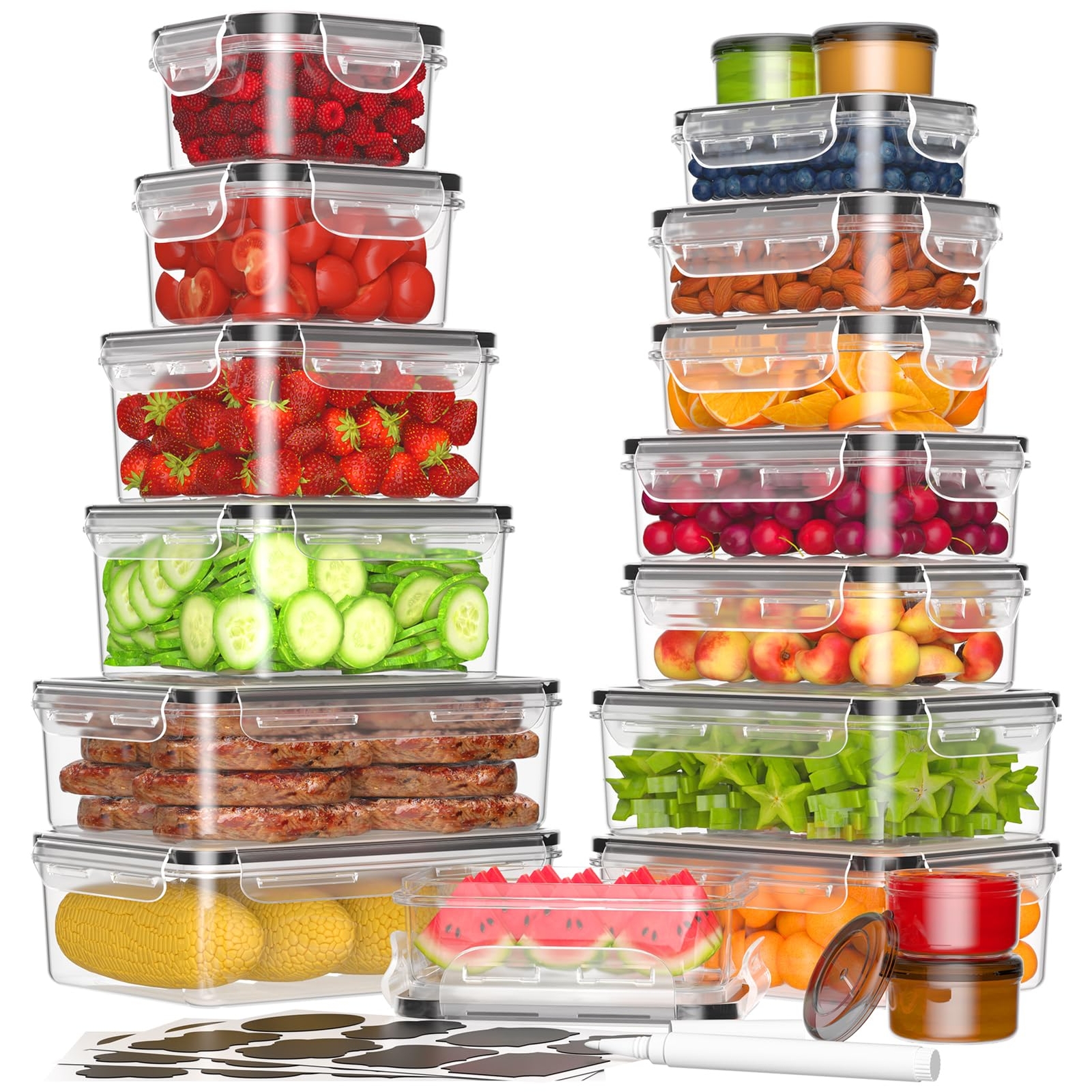 36-Piece Food Storage Containers with Lids(18 Containers & 18 Lids), Plastic