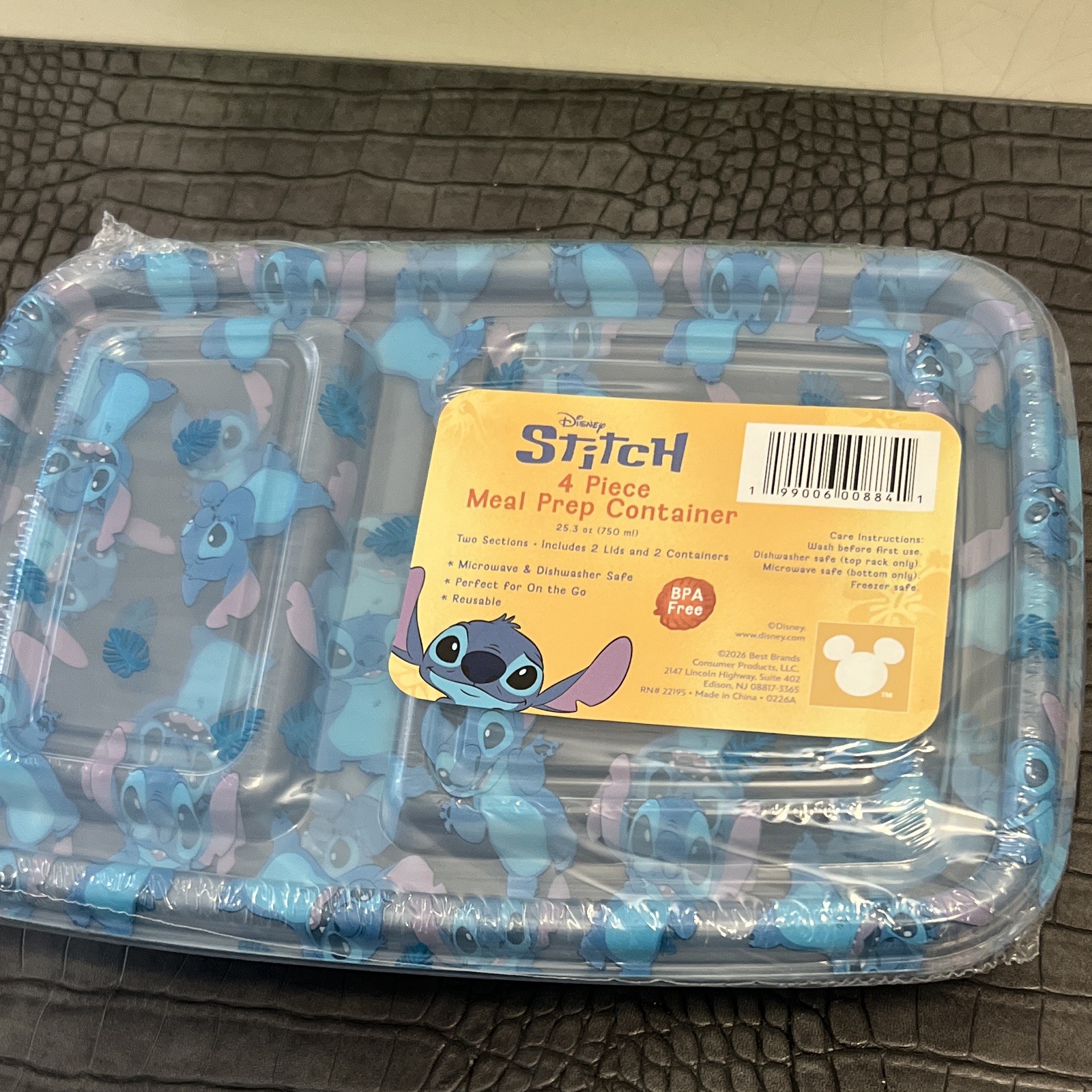 Disney Stitch 4 Piece Meal Prep Container Set 25.3oz Blue Divided Lilo & Stitch