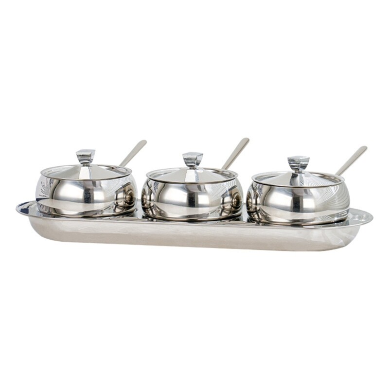 304 Stainless Steel Spices Container Set With Lid Spoon And Tray for Kitchen Use