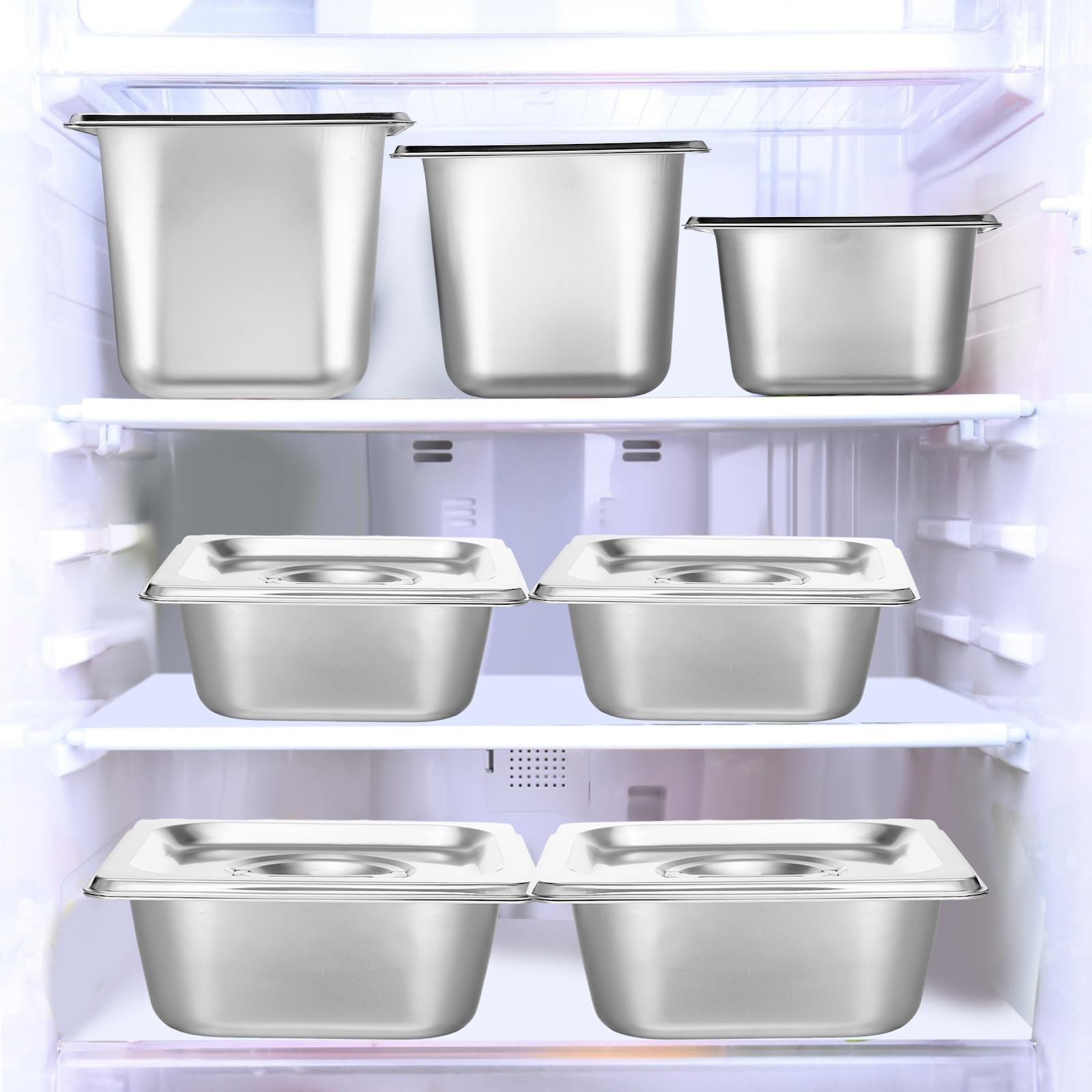 Ziliny 12 Pack Stainless Steel Hotel Pans with Lid 1/6 Size Steam Table Anti …