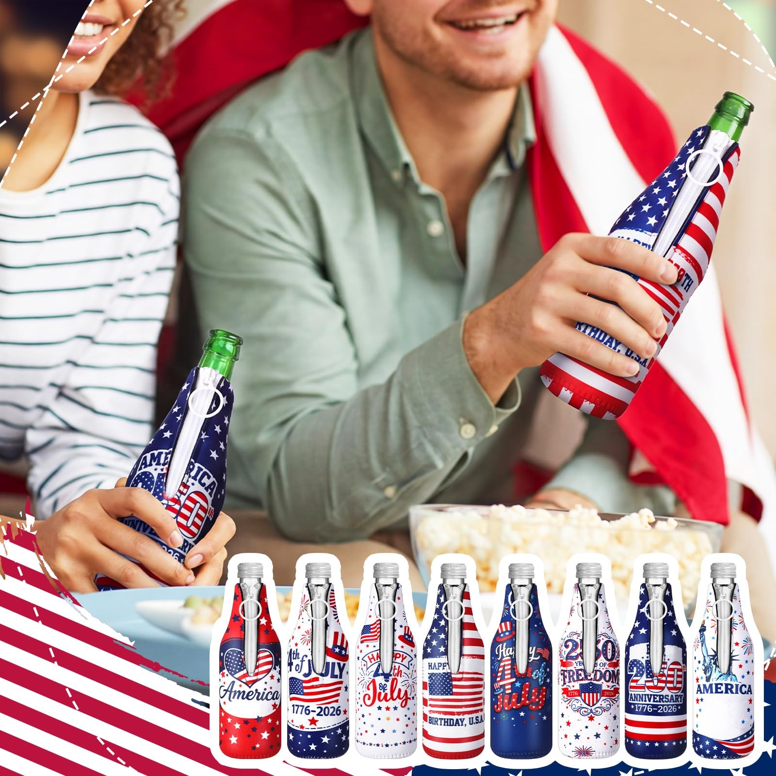 Tiangrid 12 Pcs 250Th Anniversary Beer Sleeves For 4Th Of July Patriotic