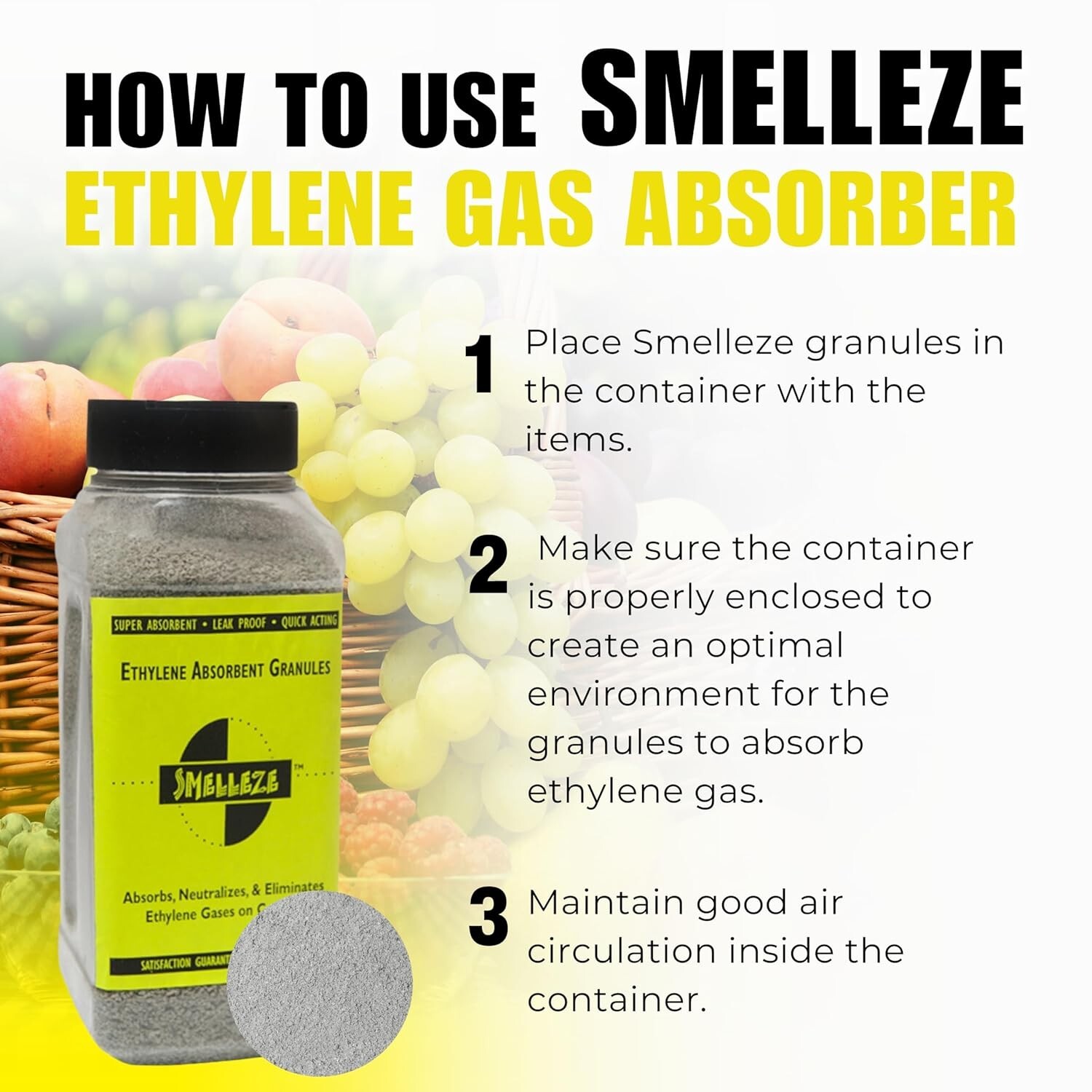 SMELLEZE Natural Ethylene Gas Absorbent: 2 lb. Granules- 1 mm Size
