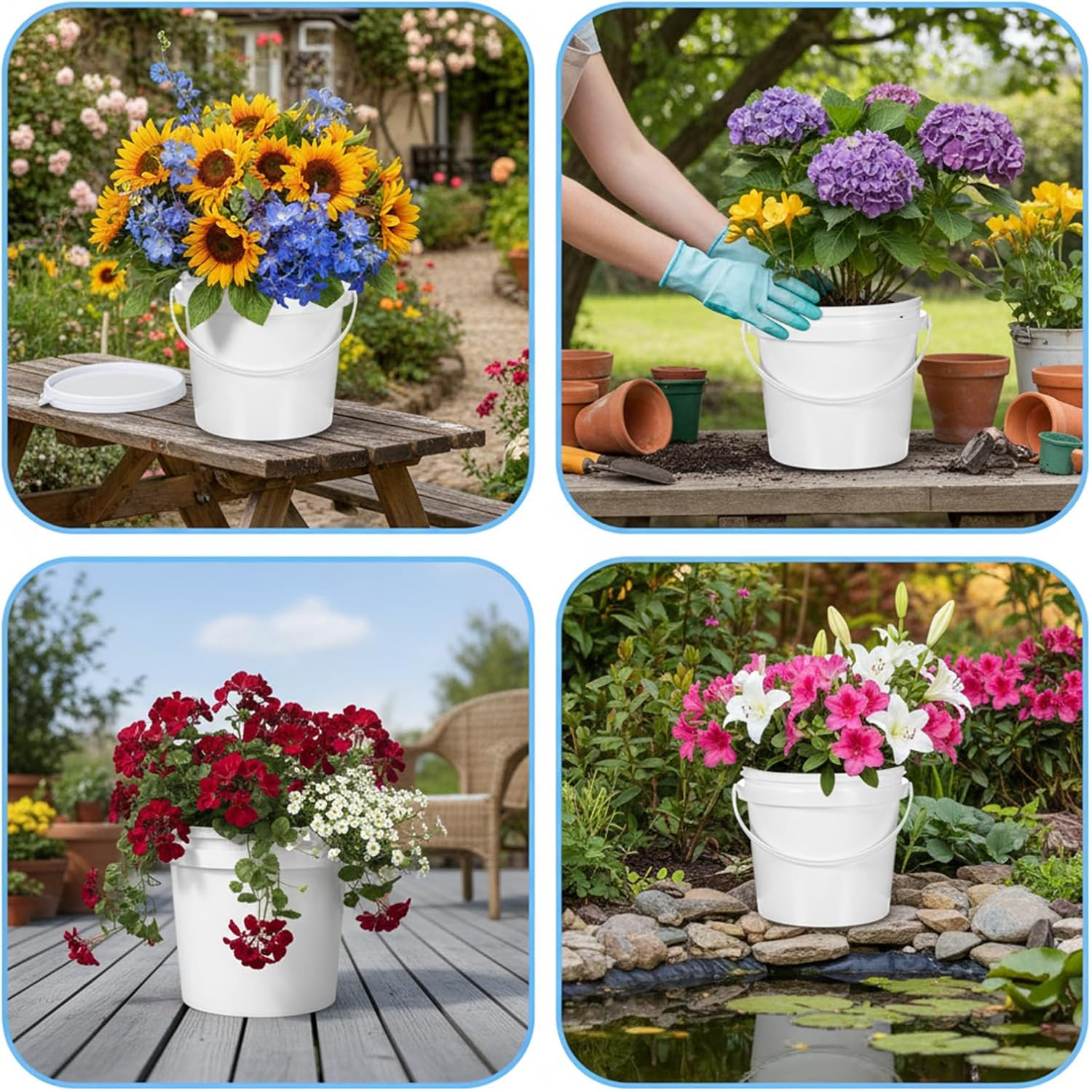 1/2 Gallon White Plastic Airtight Buckets with Lids, 8Pcs Leak-Proof Food