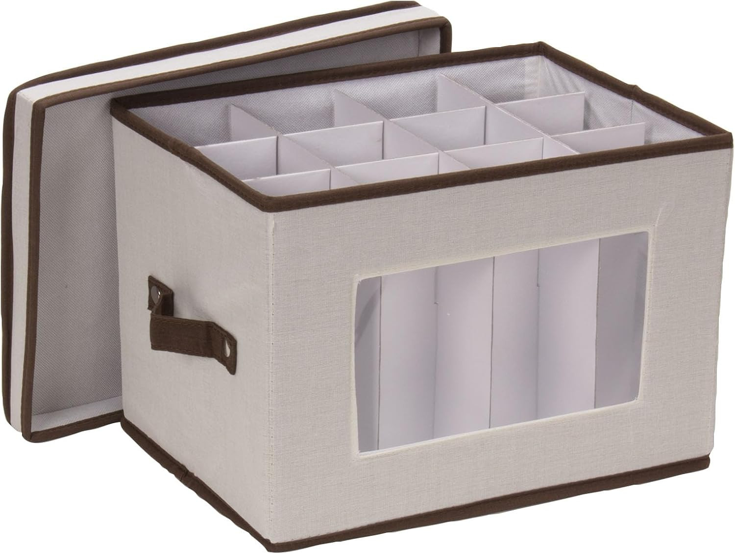 Natural 544 Stemware Storage Box with Lid and Handles | Champagne Glasses Canvas